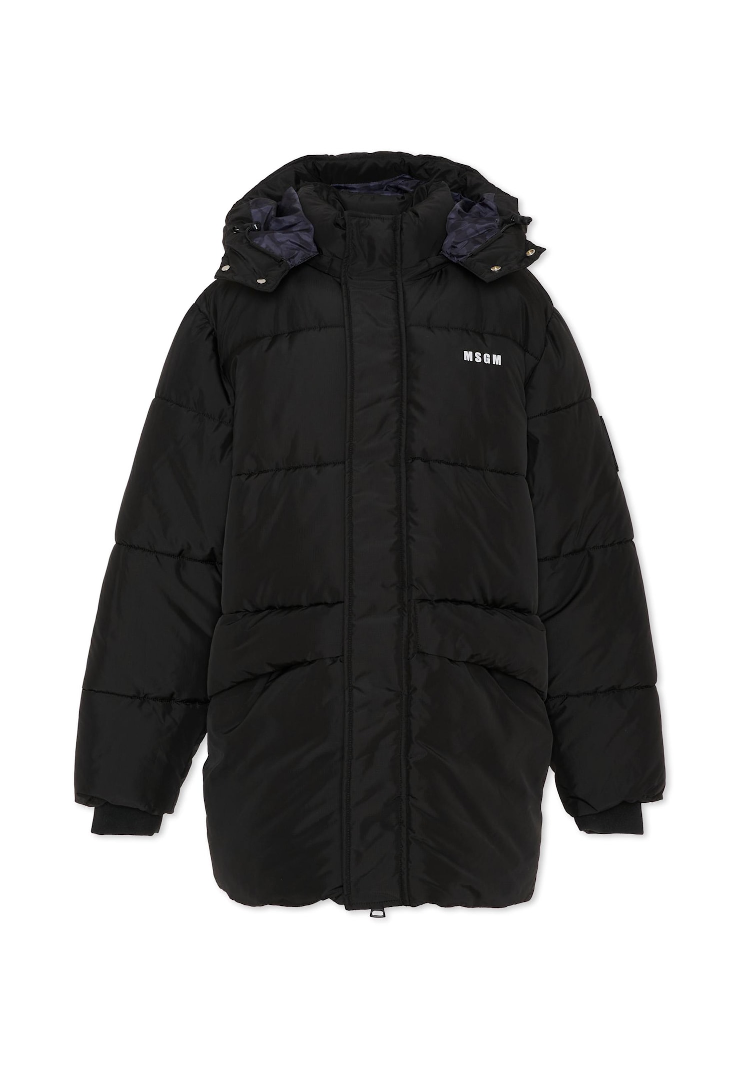 Msgm Black Down Jacket For Kids With Logo In Black