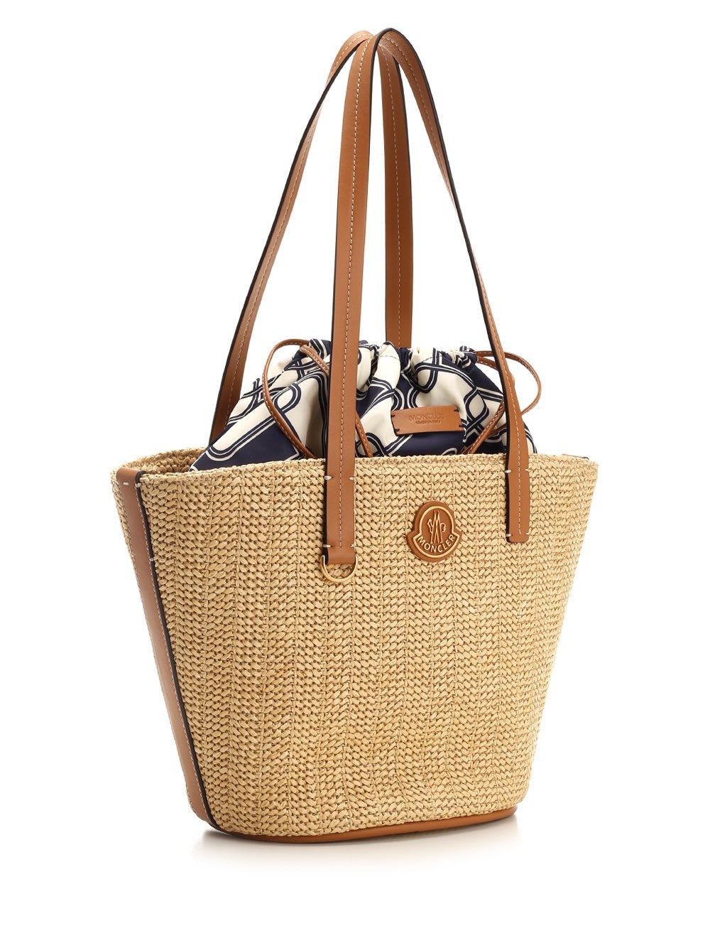 Shop Moncler Hubba Small Raffia Tote In Beige