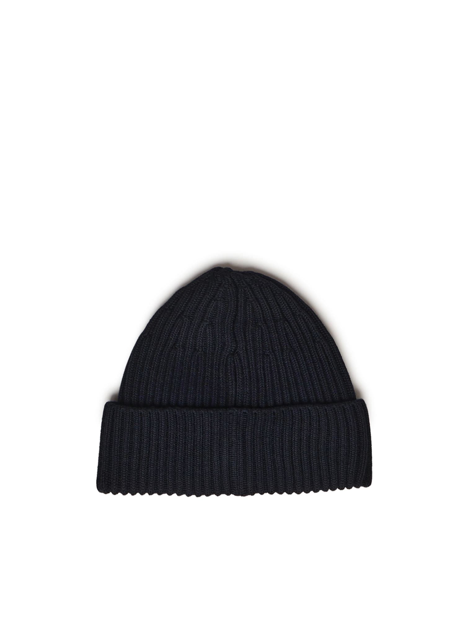 Stone Island Beanie With Compass Logo Patch In Black