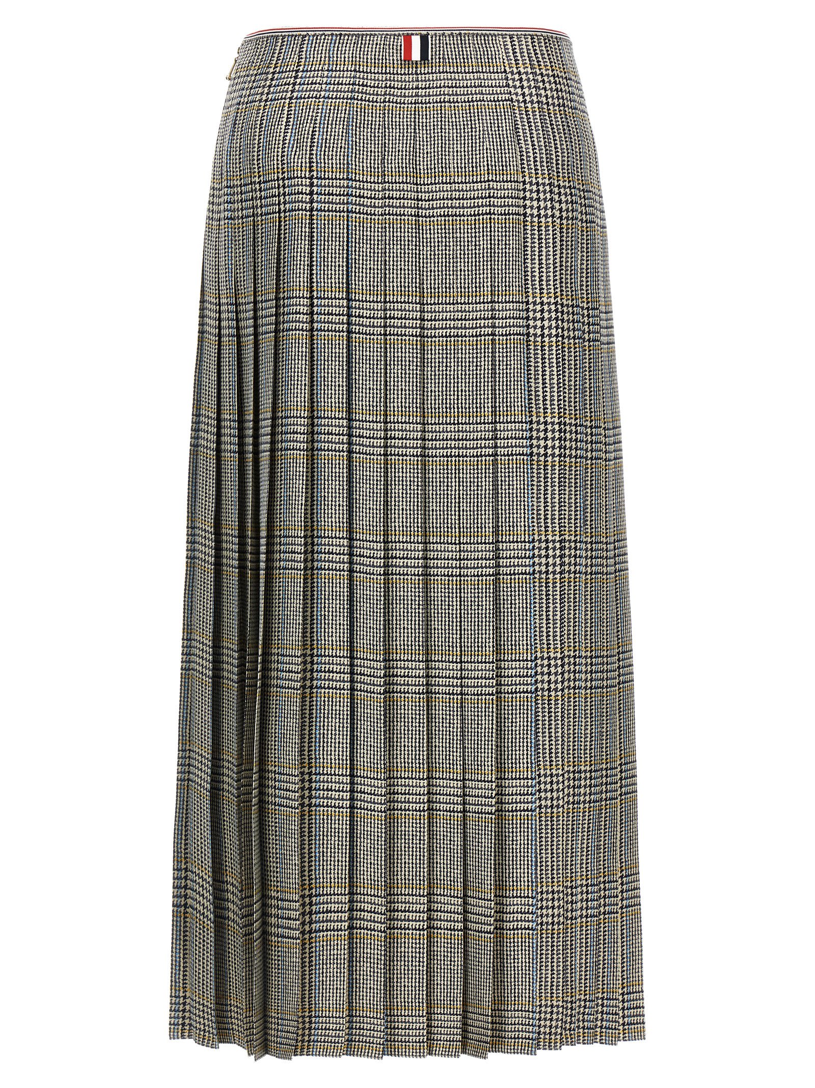 Thom Browne Houndstooth-pattern Pleated Midi Skirt In Gold