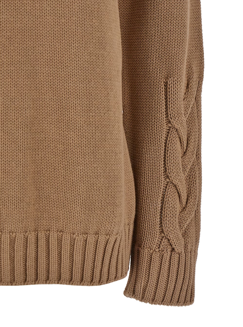 Shop 's Max Mara Harald Beige Cable-knit Sweater With U Neckline In Cotton Woman In Camel