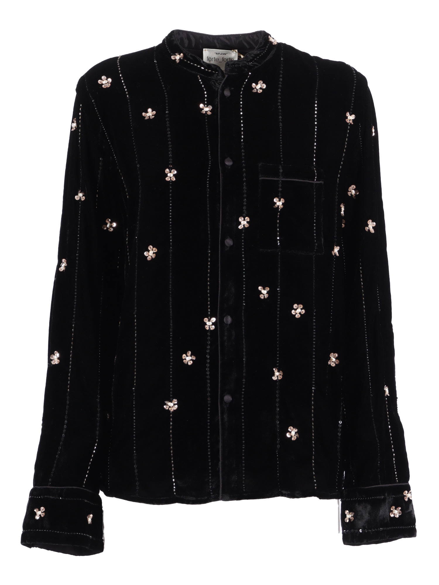 Forte Forte Velvet Pajama Shirt With Petites Etoiles Embroidery In Black