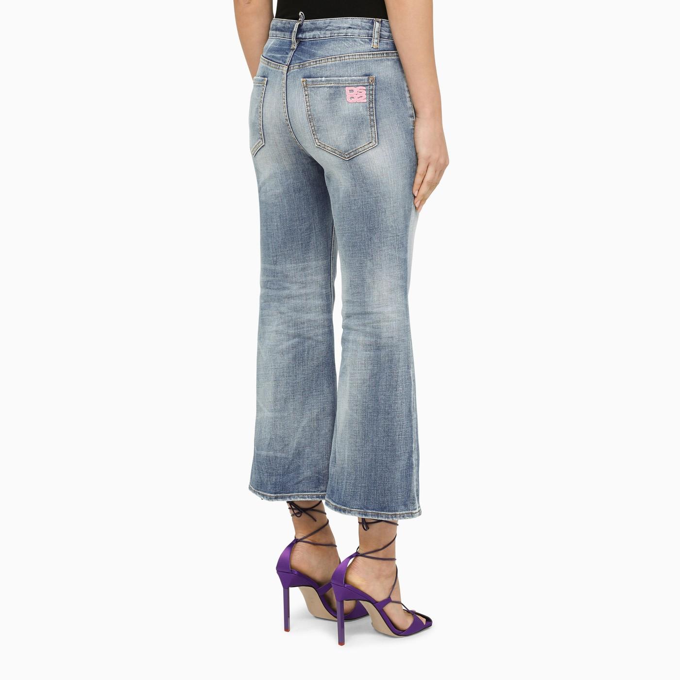 Shop Dsquared2 Washed Blue Cropped Jeans In Navy Blue