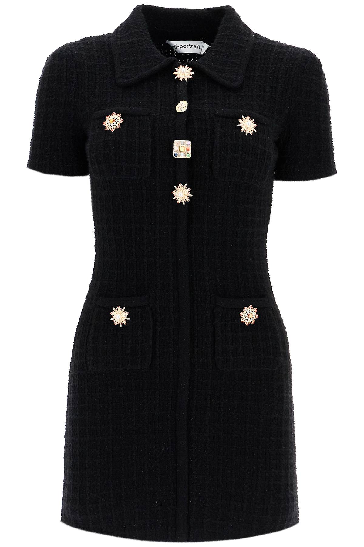 Shop Self-portrait Mini Bouclã© Knit Dress In Black (black)