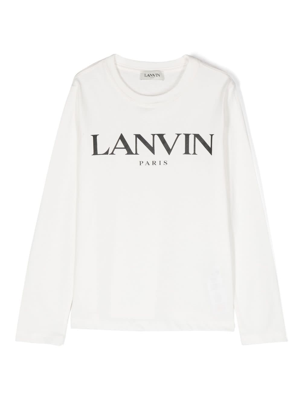 Shop Lanvin T-shirt Bianca In Jersey Di Cotone Bambino In Bianco