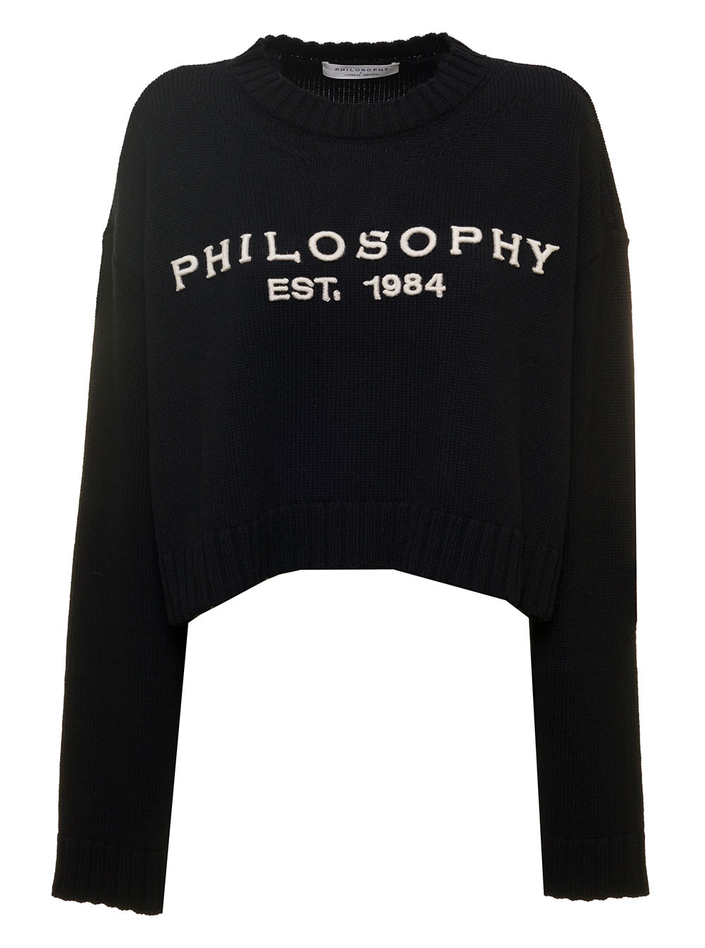 Philosophy di Lorenzo Serafini Black Wool Cropped Jumper Woman Philosophy By Lorenzo Serafini