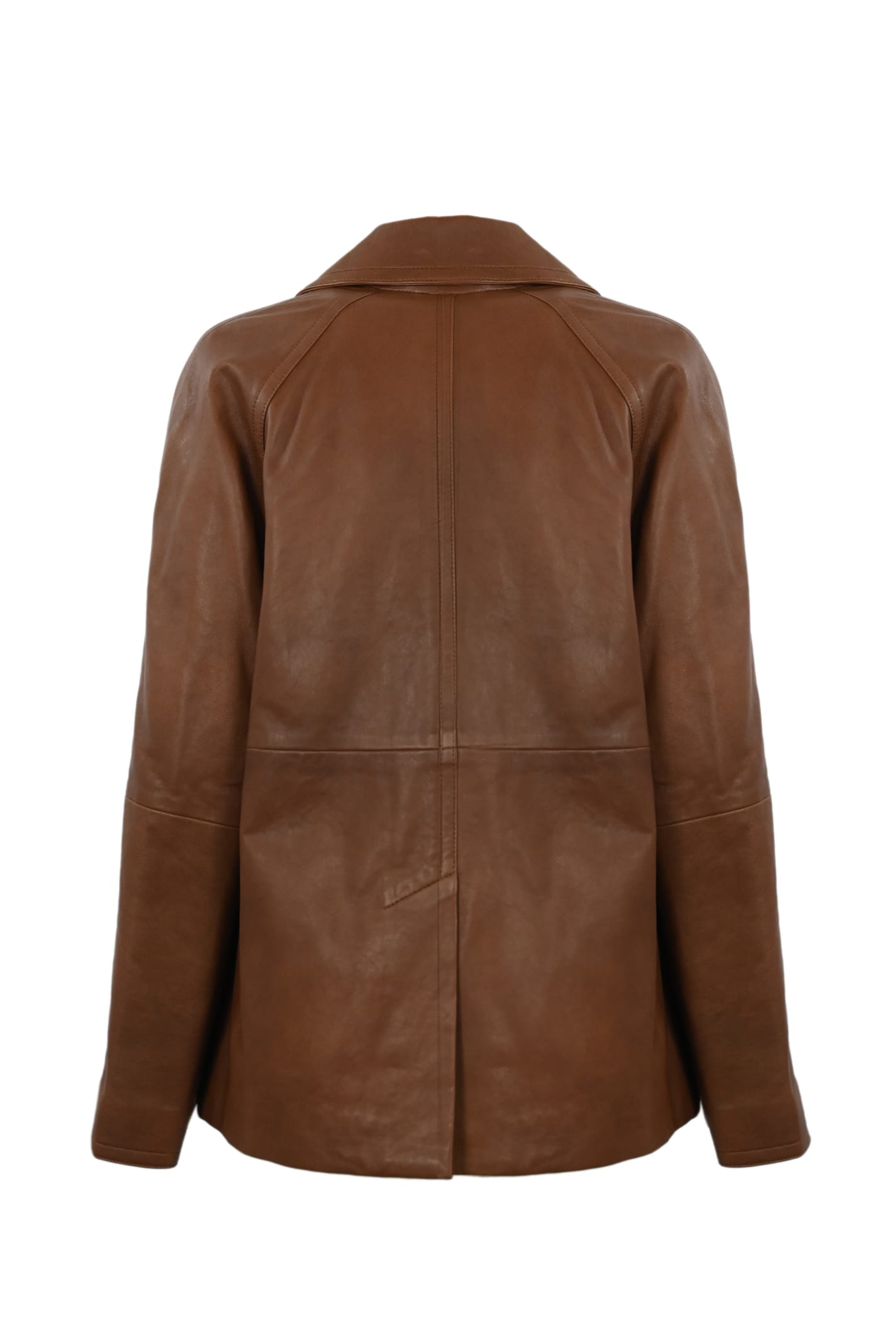 Shop Weekend Max Mara Oria Double-breasted Leather Peacoat In Cuoio