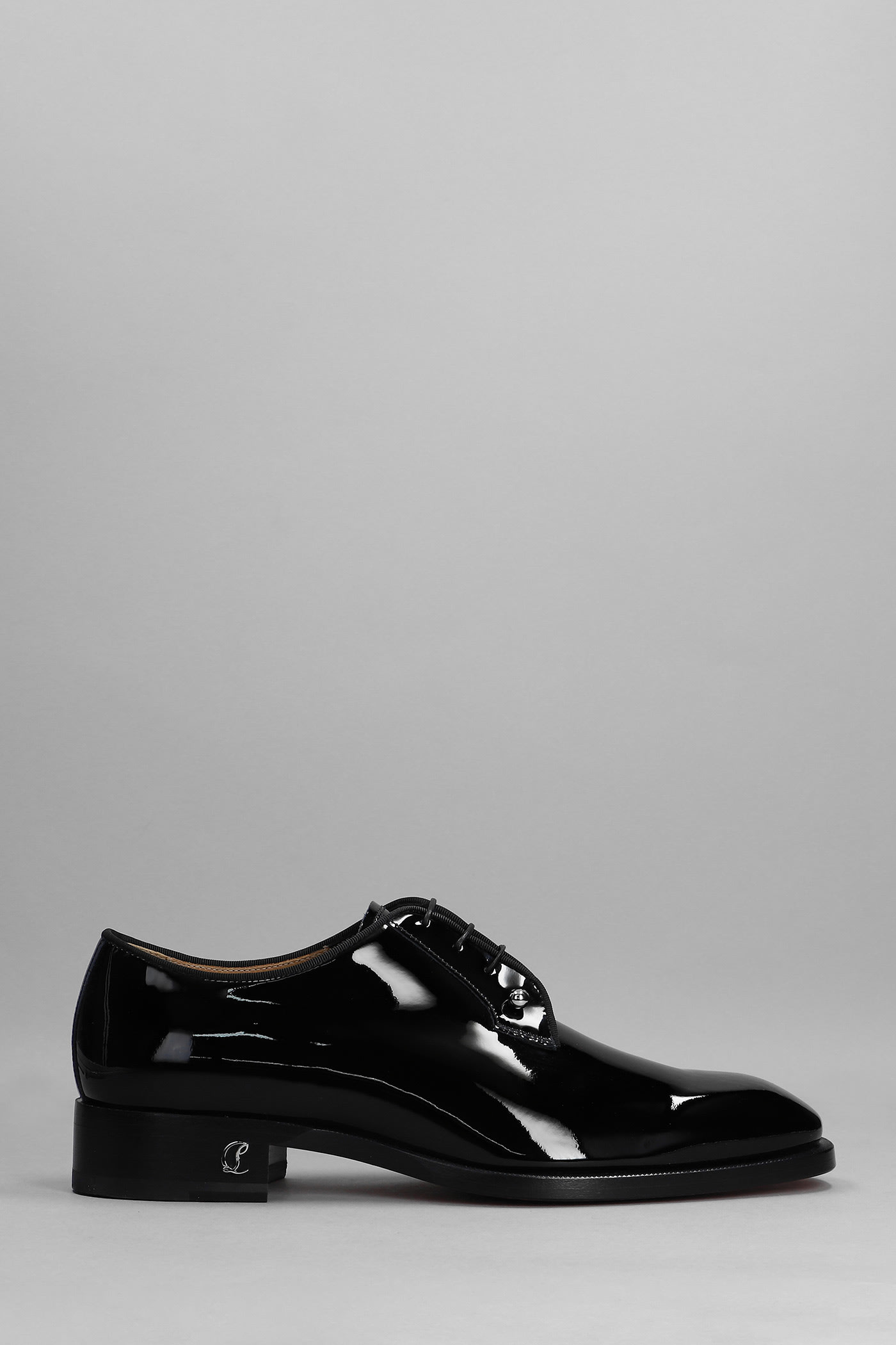 CHRISTIAN LOUBOUTIN CHAMBELISS LACE UP SHOES IN BLACK PATENT LEATHER