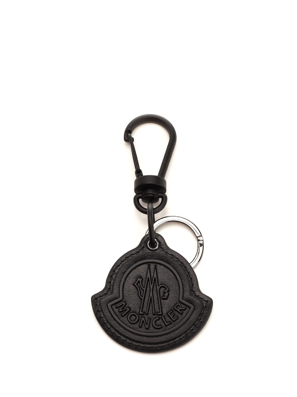 Shop Moncler Calfskin Key Ring In Black