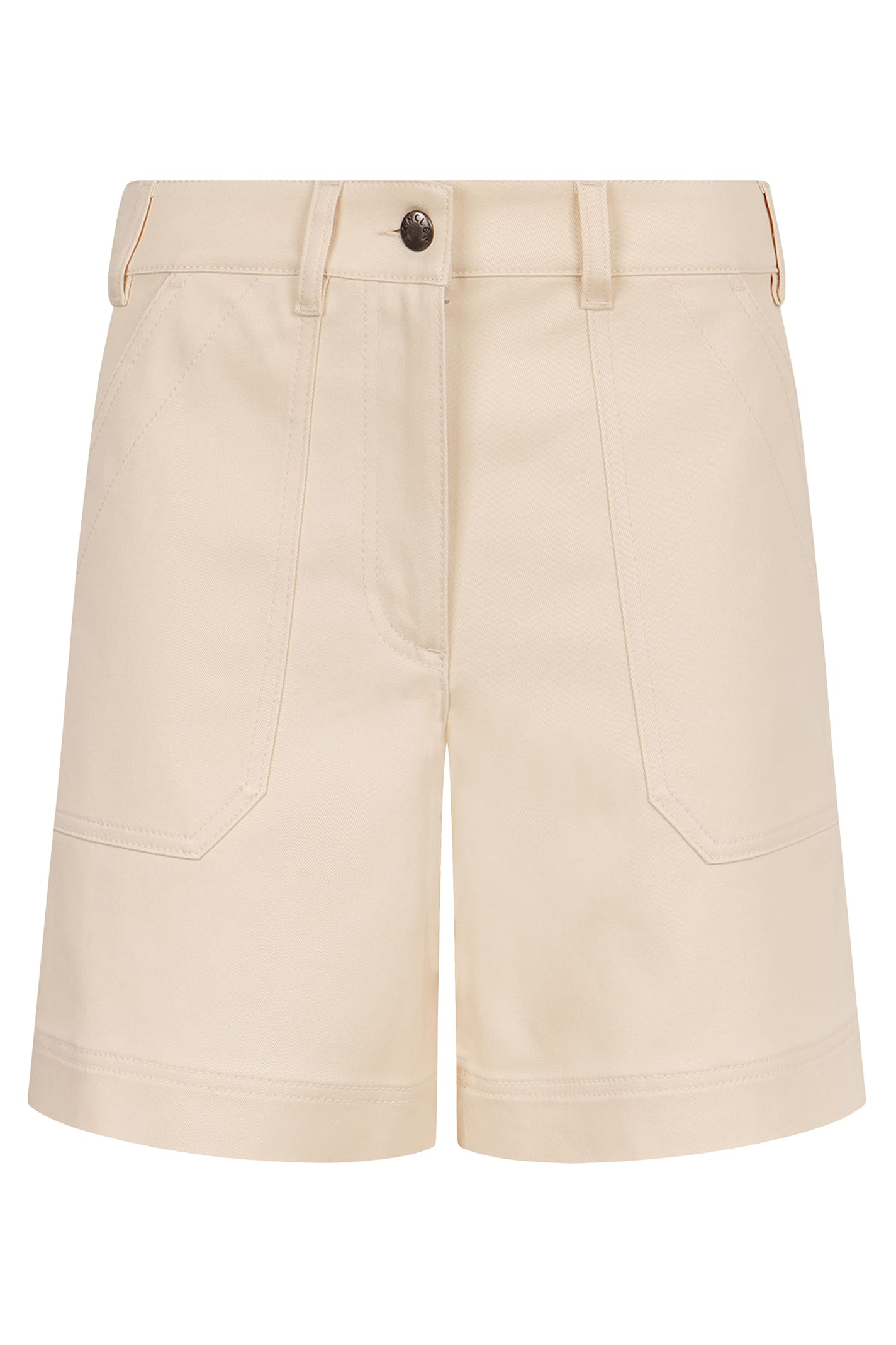 Moncler Stretch Cotton Shorts With Maxi Logo Patch In Neutral