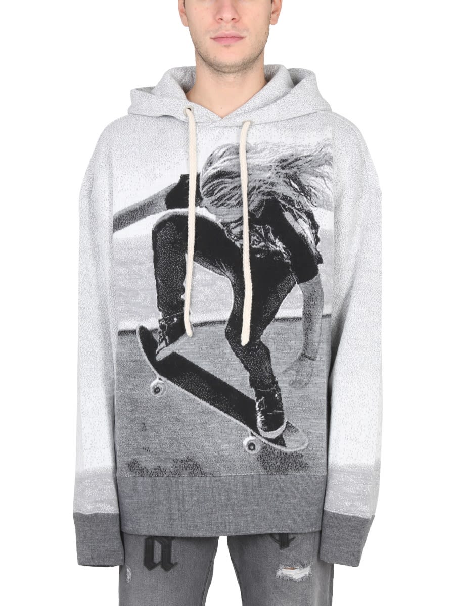 Shop Palm Angels Hooded Shirt In Grey