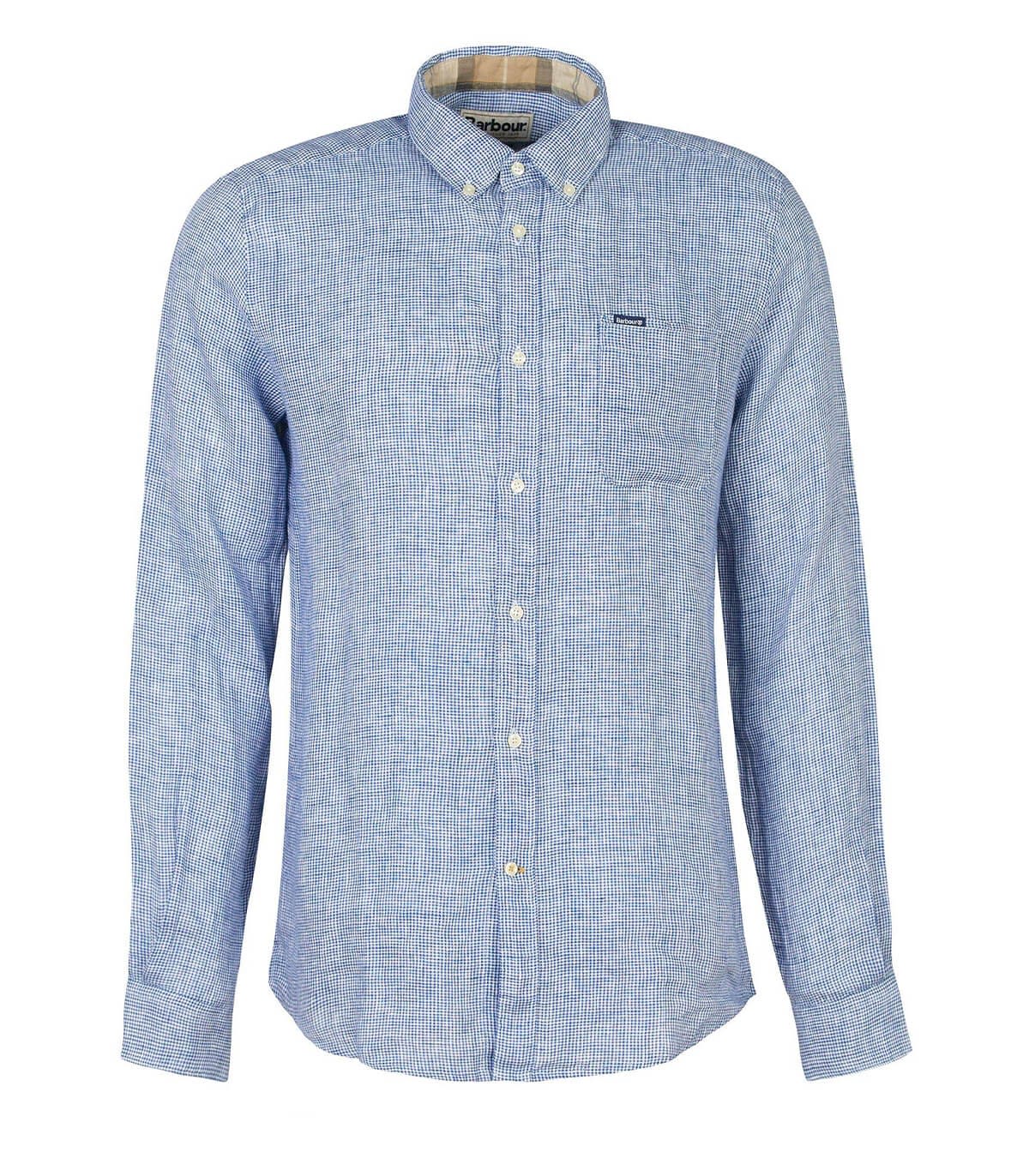 Barbour Linton Tailored Fit Check Linen Button-down Shirt In Navy