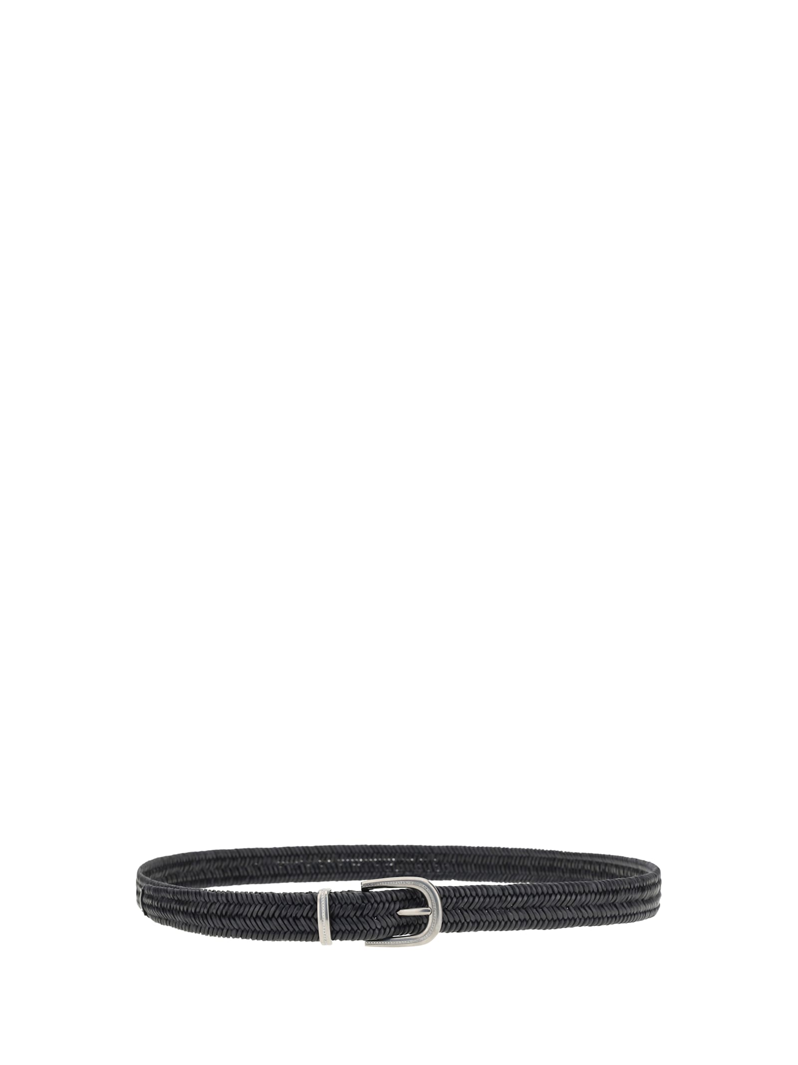Brunello Cucinelli Braided Stretch Leather Belt In Black