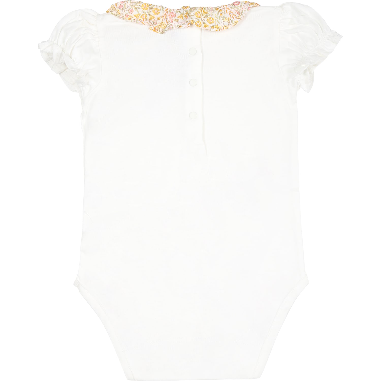Shop Tartine Et Chocolat White Bodysuit For Baby Girl With Liberty Fabric