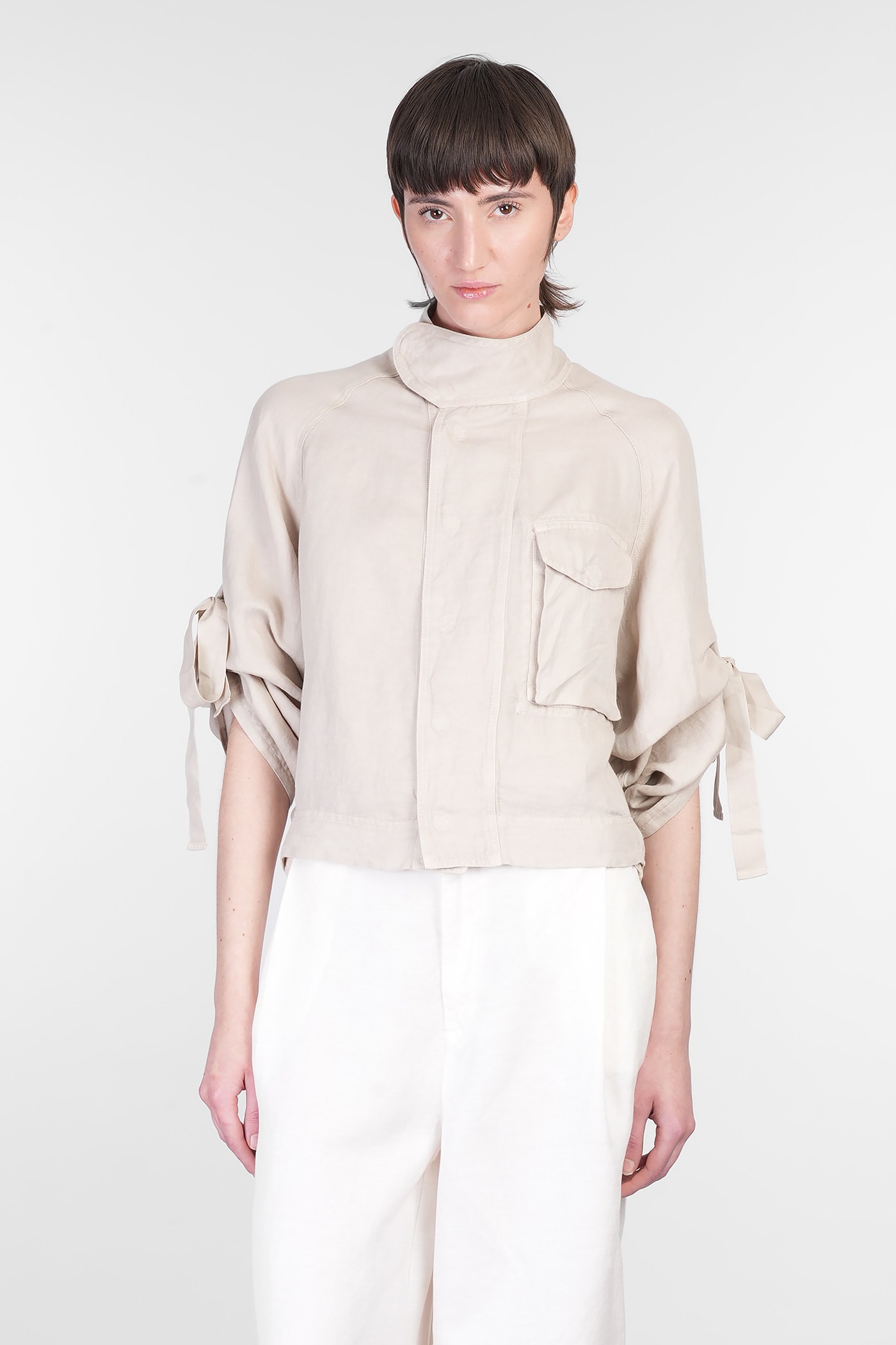 120% Lino Casual Jacket In Taupe Linen