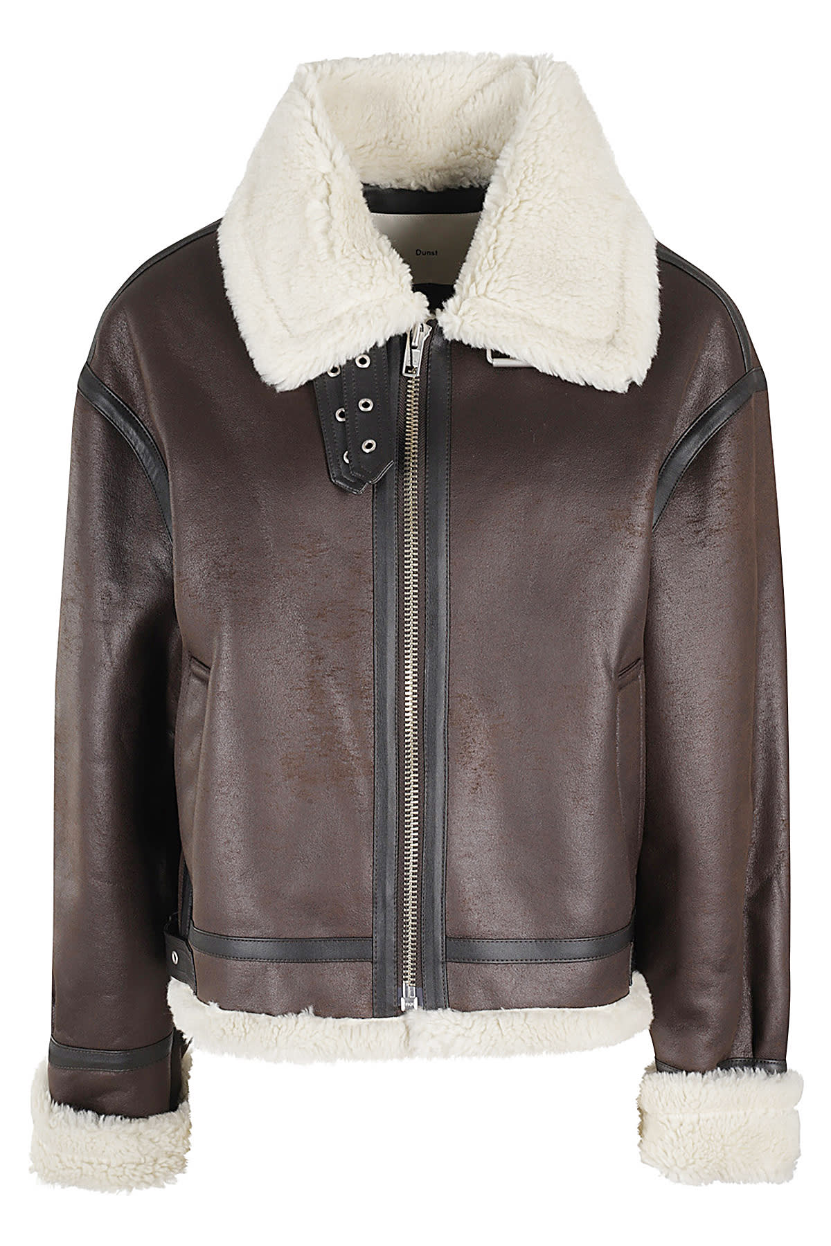 Dunst Loose Fit Line Shearling Jacket In Brown