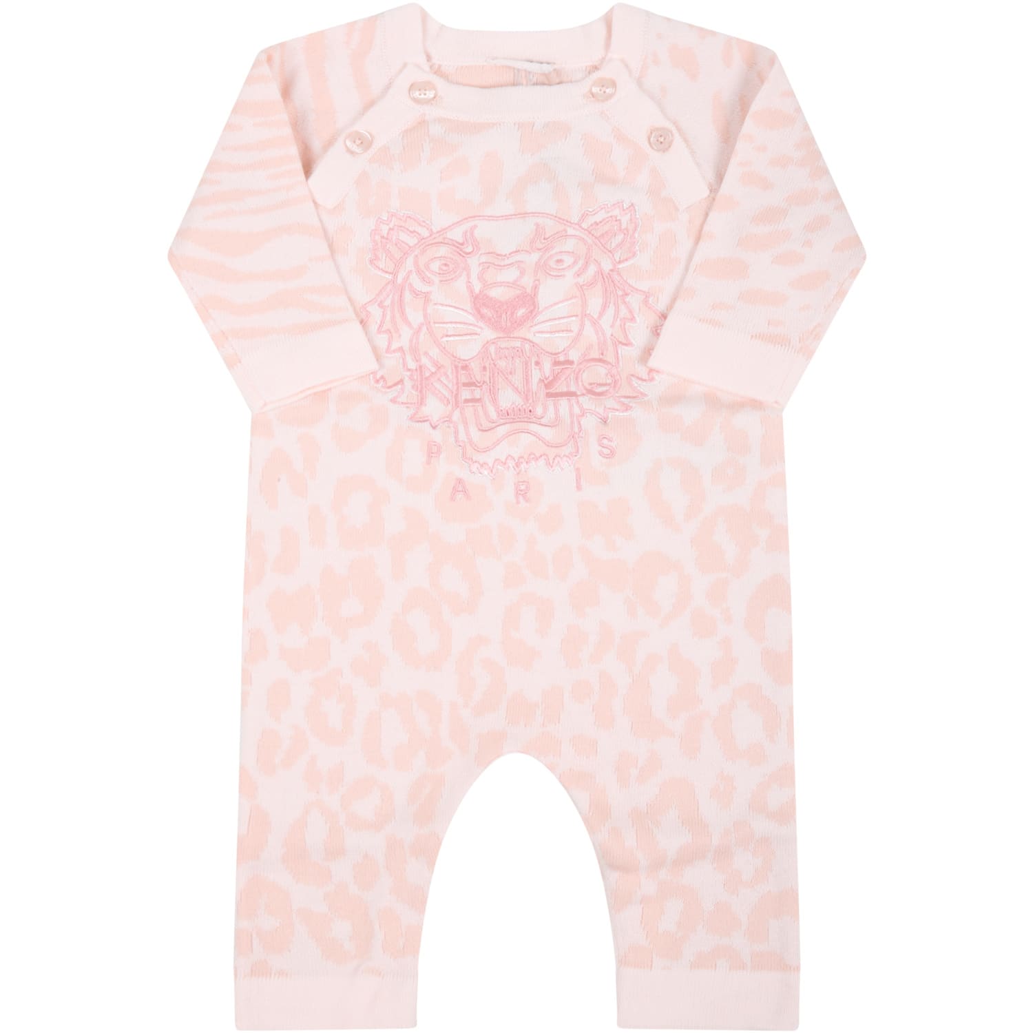 Kenzo Kids Pink Babygrow For Baby Girl With Iconic Tiger