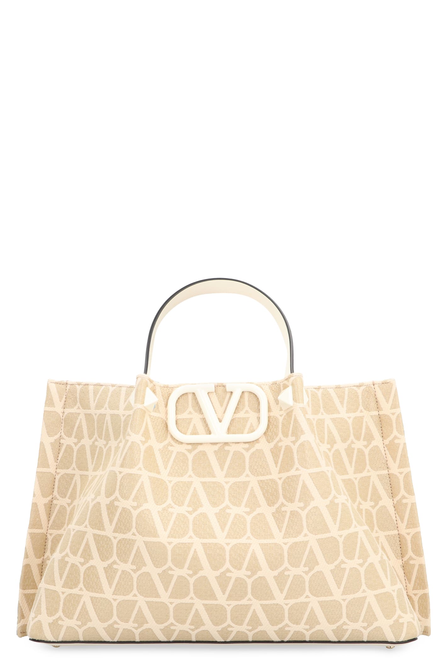 Shop Valentino Garavani - Toile Iconographe Raffia Tote Bag In Ecru