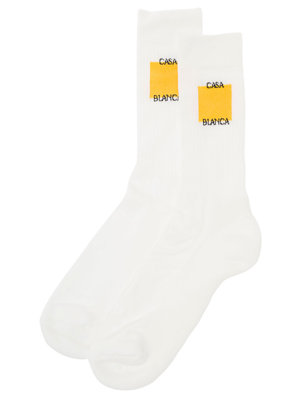 Shop Casablanca White High Socks With Logo Print In Cotton Man In Yellow