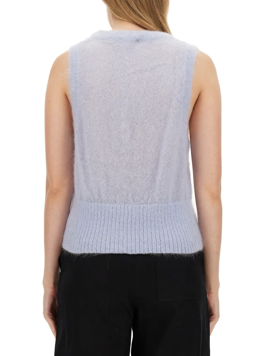 Shop Ganni Vest With Bow In Blue