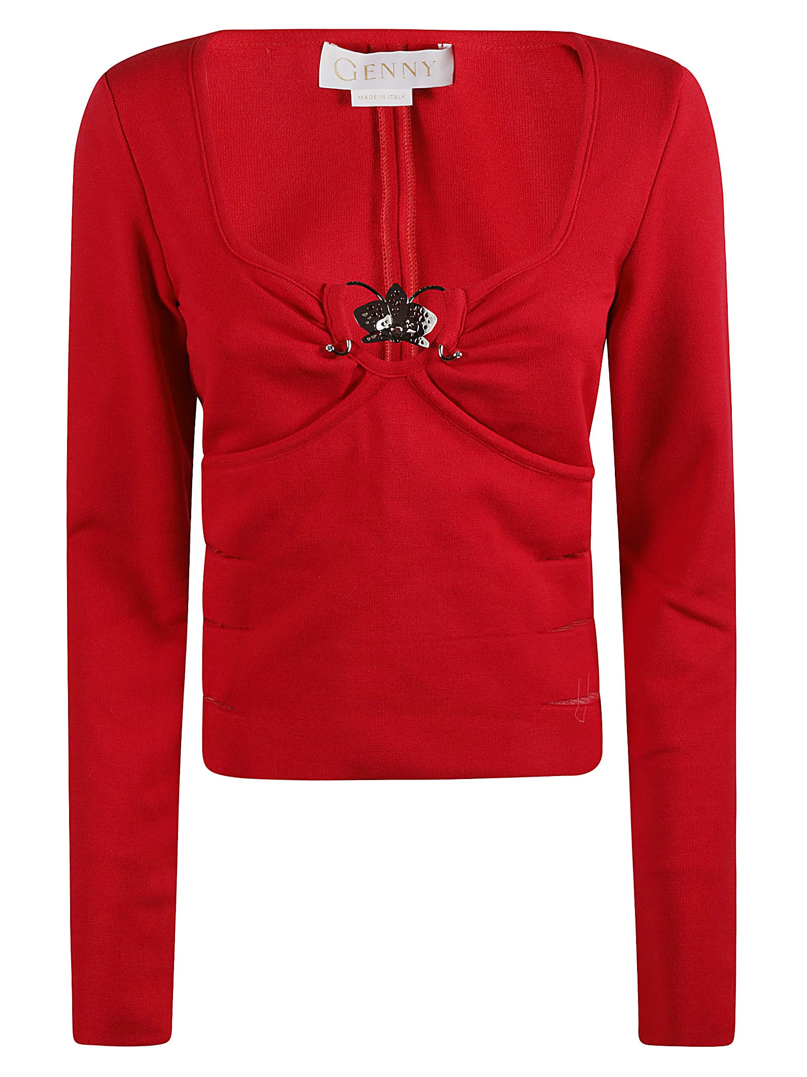 Shop Genny Side Slit Detail Long-sleeved Jumper In Red