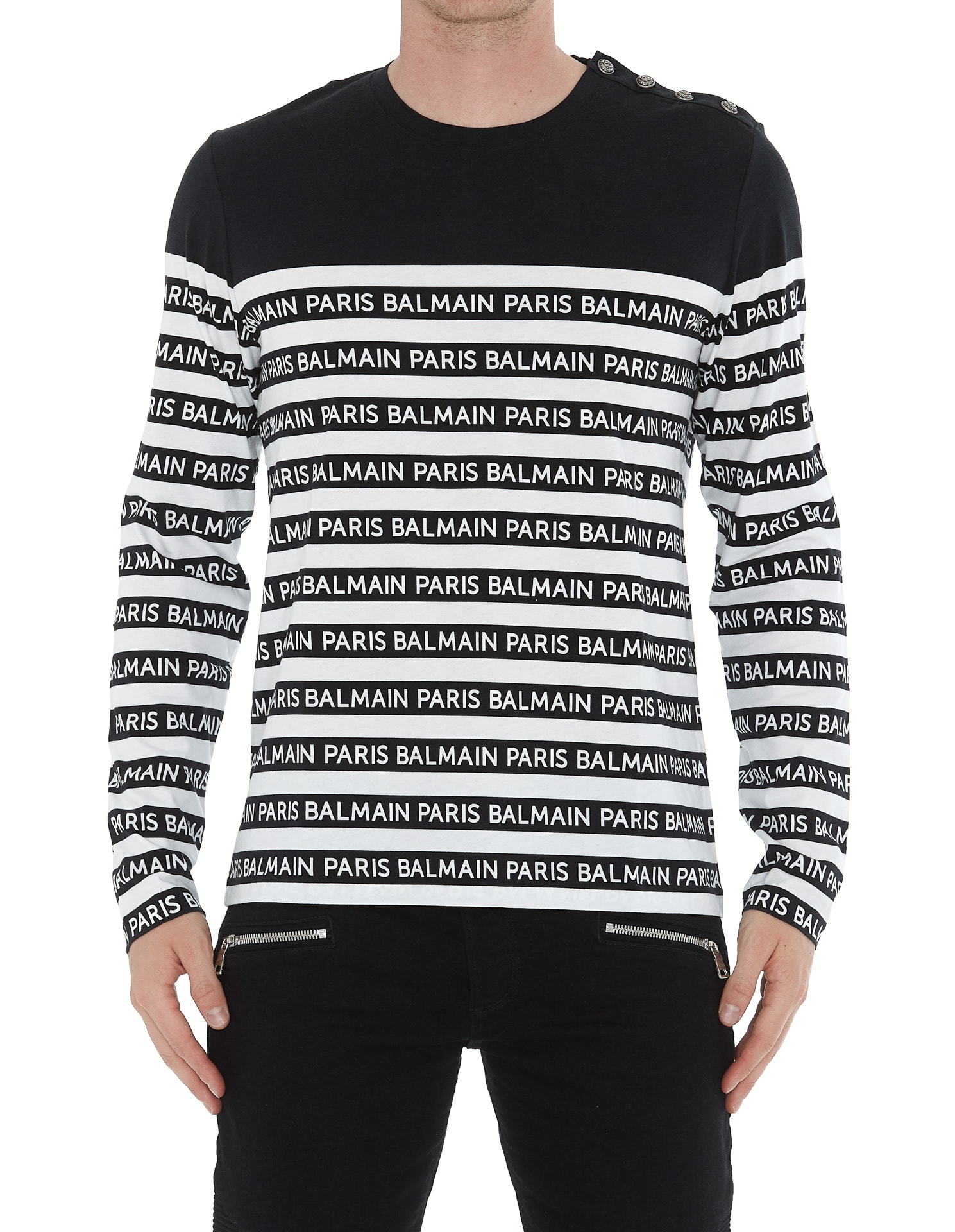 Balmain Balmain Logo Balmain Paris Long Sleeves T-shirt - Black ...