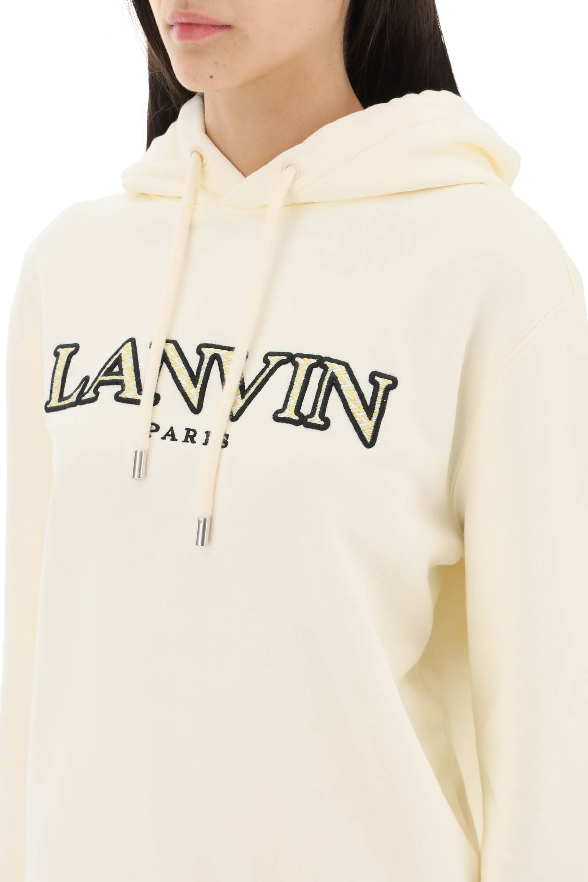 Shop Lanvin Curb Logo Hoodie In Milk (white)