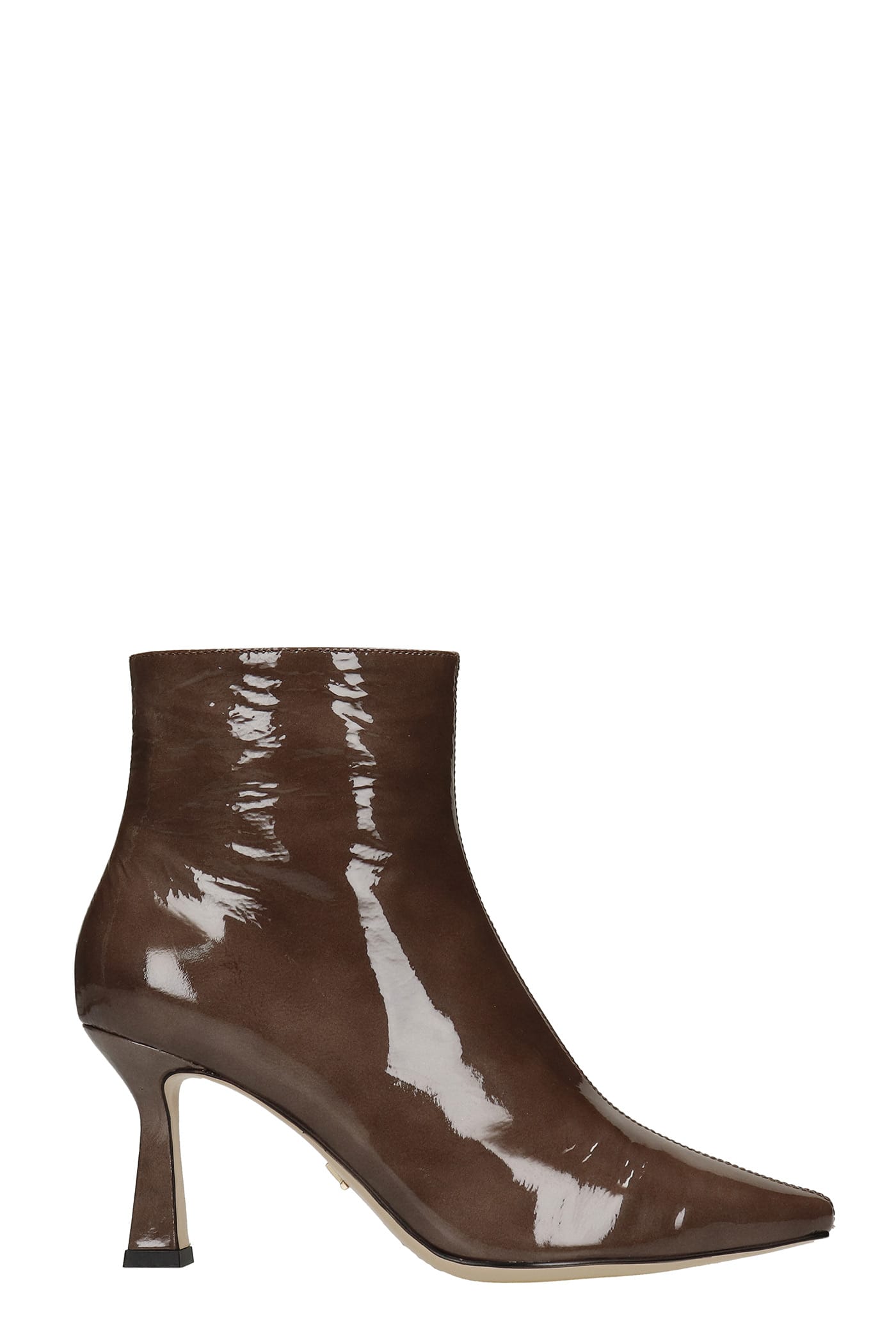 Lola Cruz High Heels Ankle Boots In Taupe Patent Leather