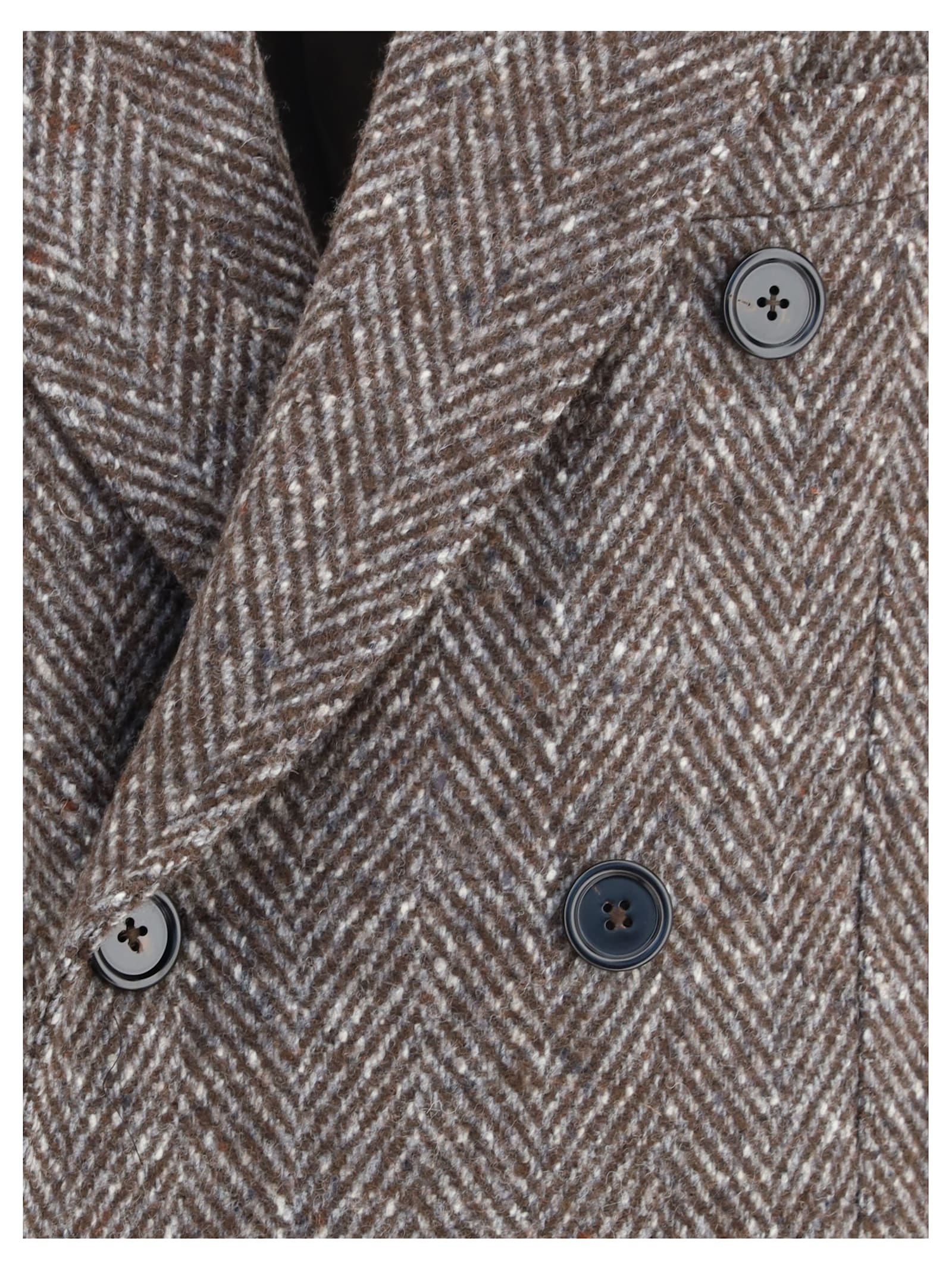 Dolce & Gabbana Herringbone Double-breasted Coat In Brown