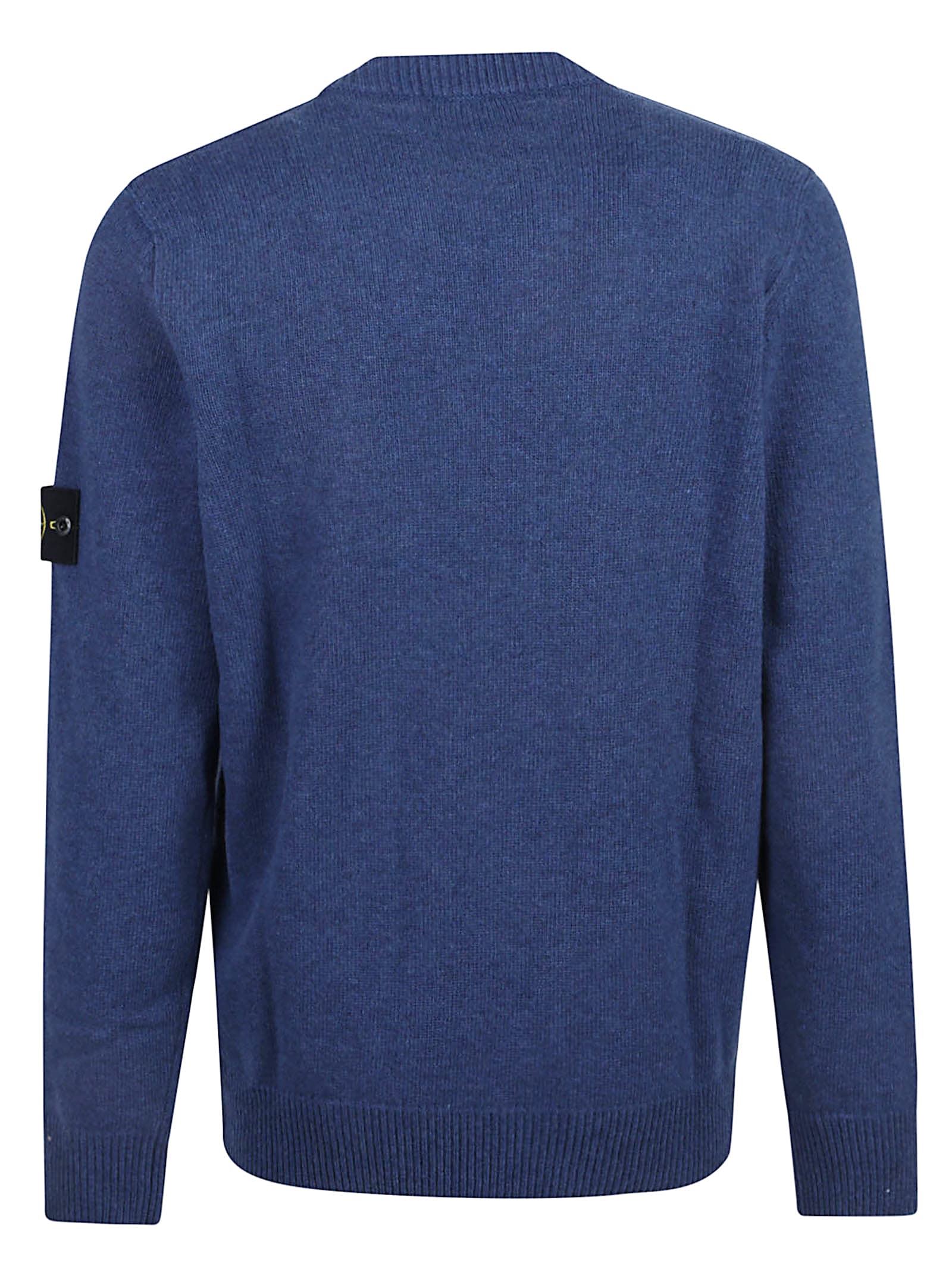 Stone Island Mens Mid Blue Brand-patch Crew-neck Rib-knit Virgin-wool Jumper In Blue