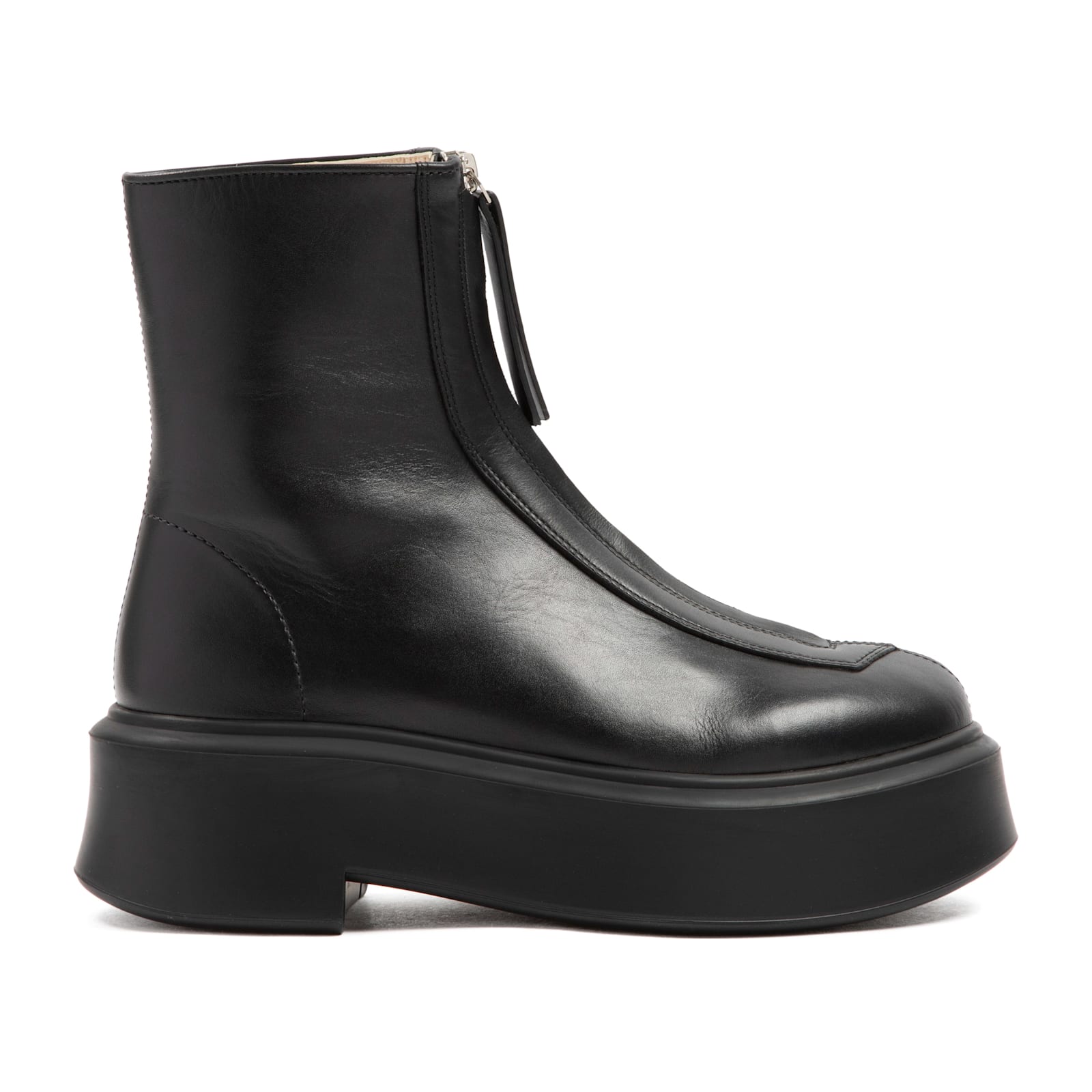 Shop The Row Zipped Leather Boots In Blk Black