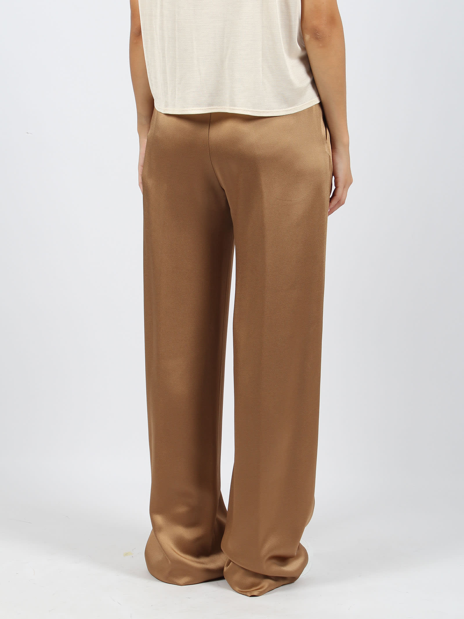 Shop Herno Fluid Satin Trousers In Brown