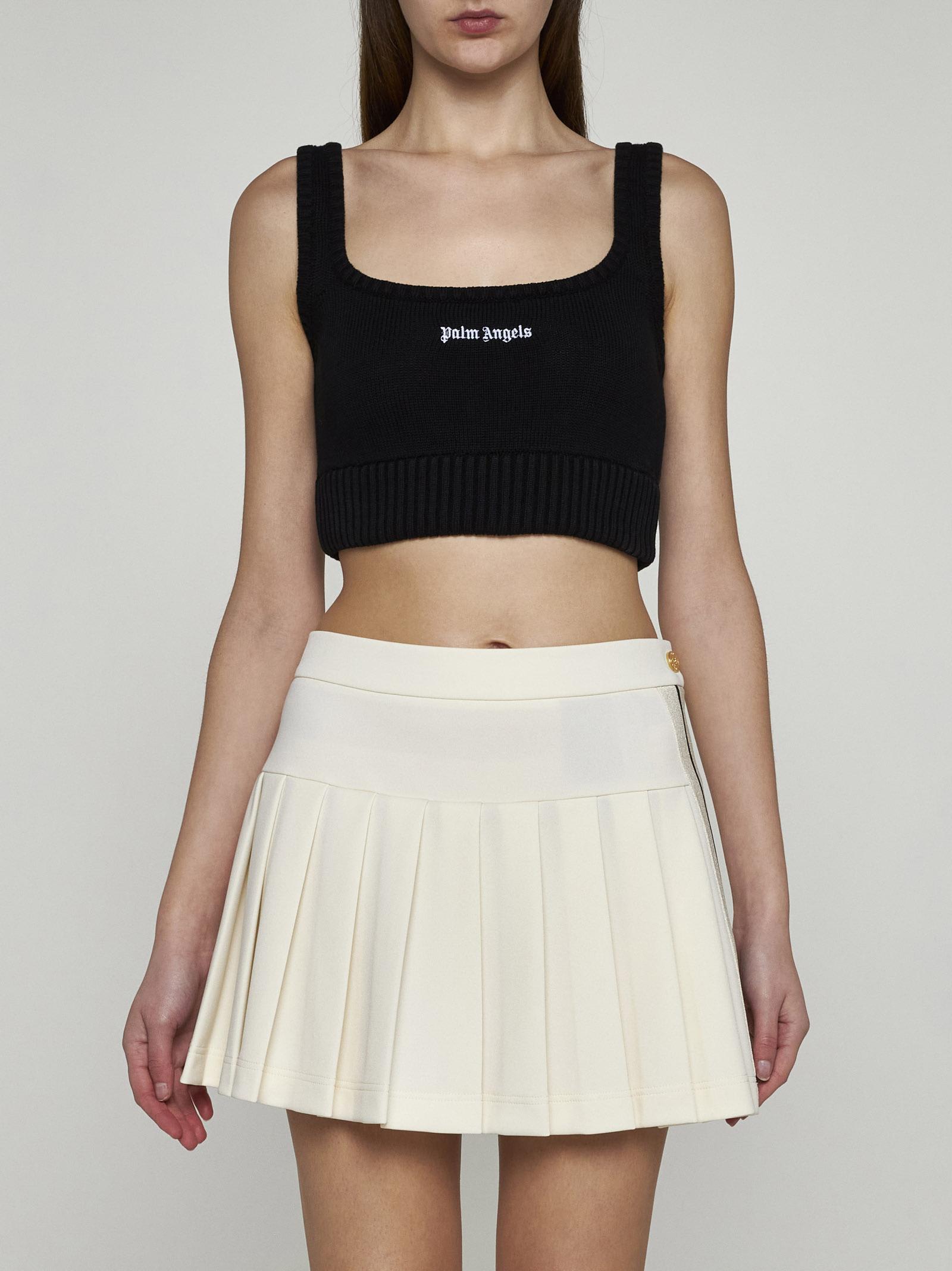 Shop Palm Angels Logo Cotton Knit Crop Top In Nero