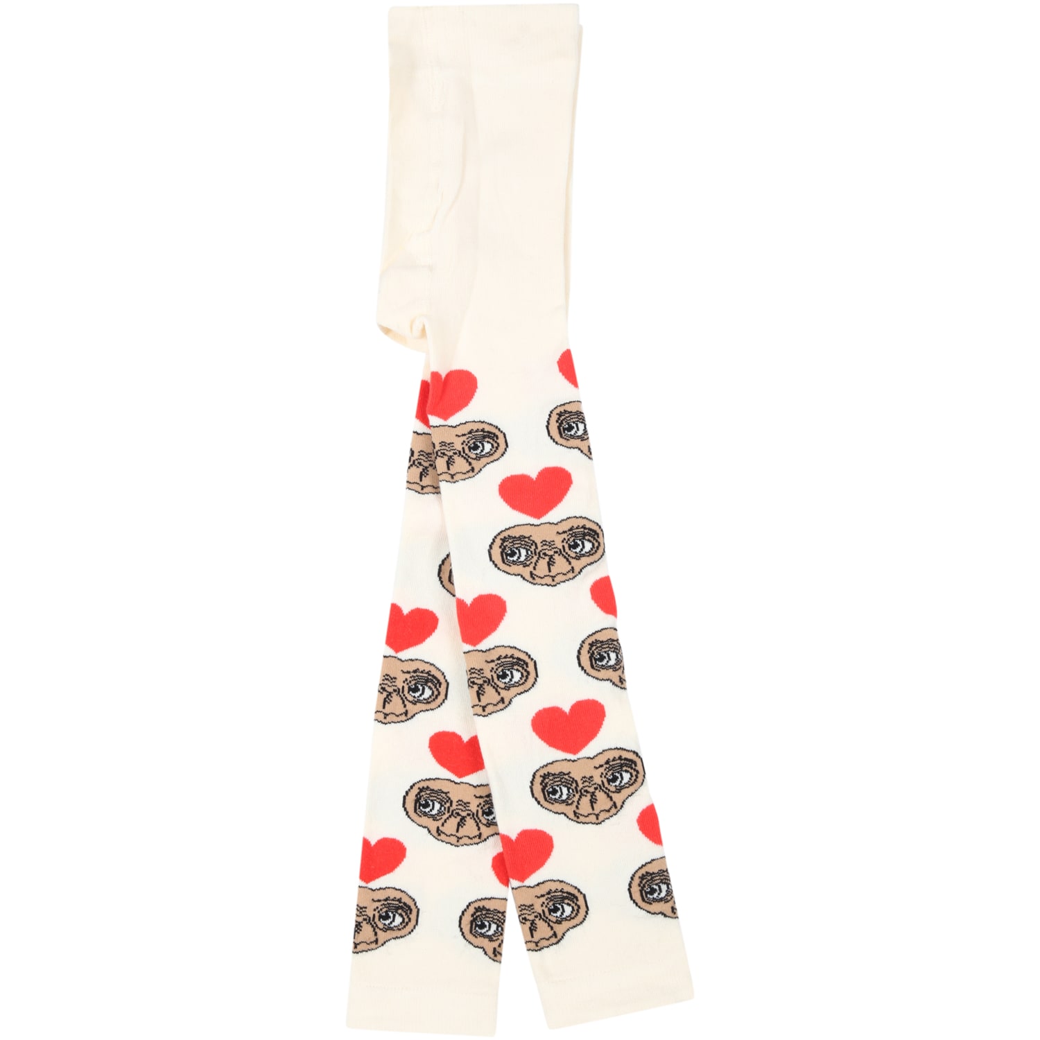 Mini Rodini Ivory Tights For Girl With E.t. And Red Hearts