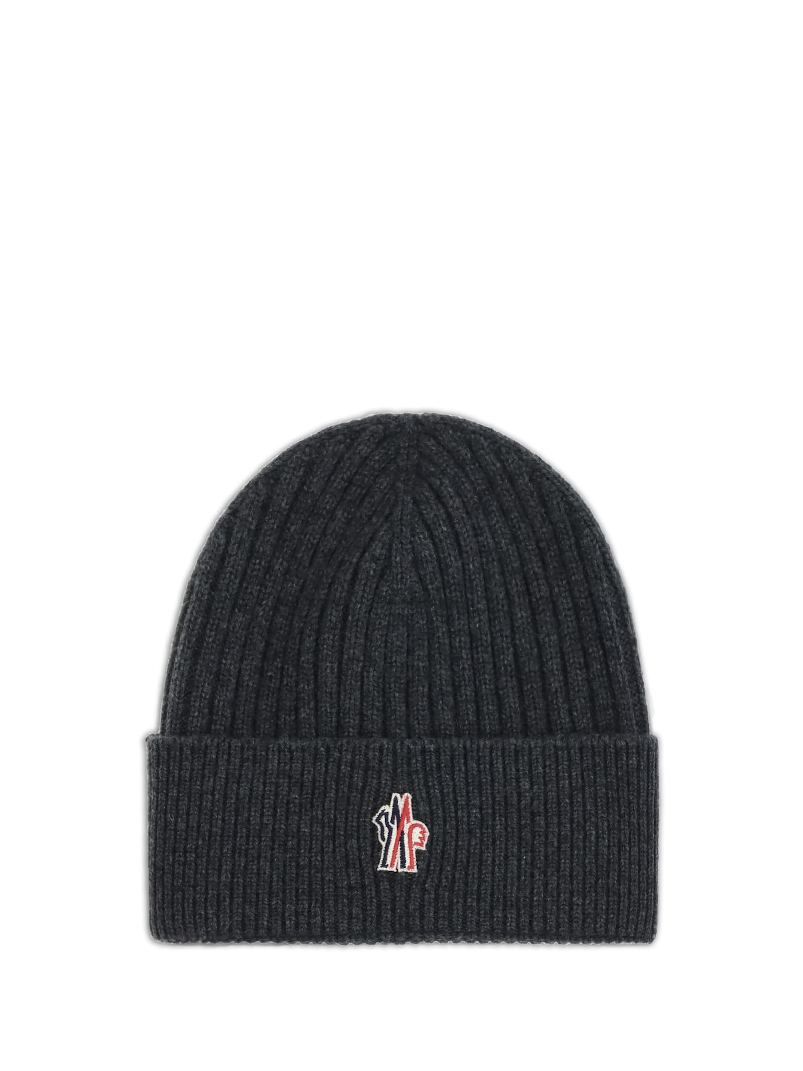 Moncler Ribbed Logo-patch Beanie Hat In Black