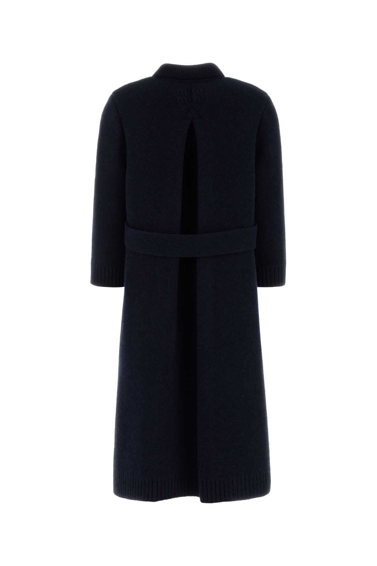 Miu Miu Double-breasted Wool Blend Coat Featuring Pockets In Blue