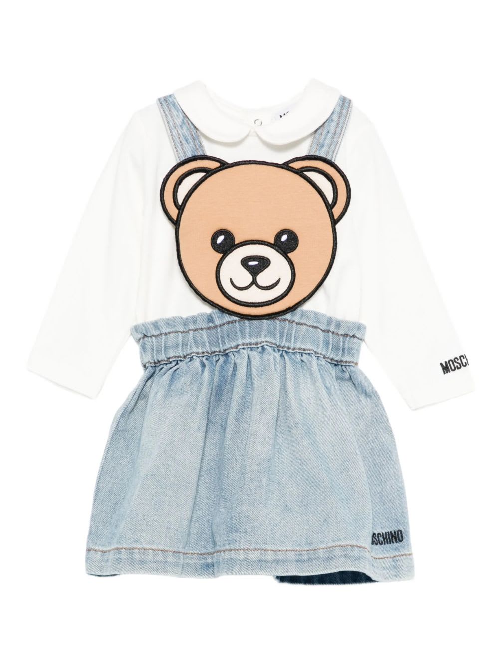 Moschino Kids Denim Dress With Teddy Bear Appliqué In Blue