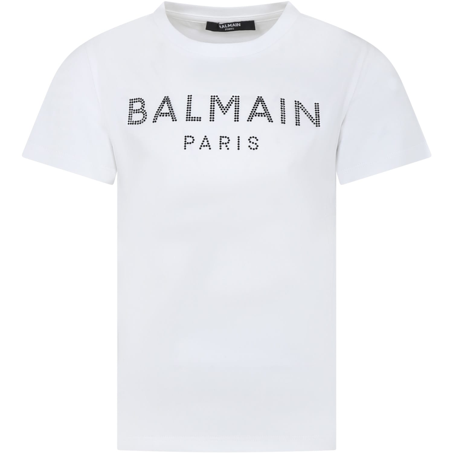 Balmain Kids' White T-shirt For Girl With Logo And Rhinestones