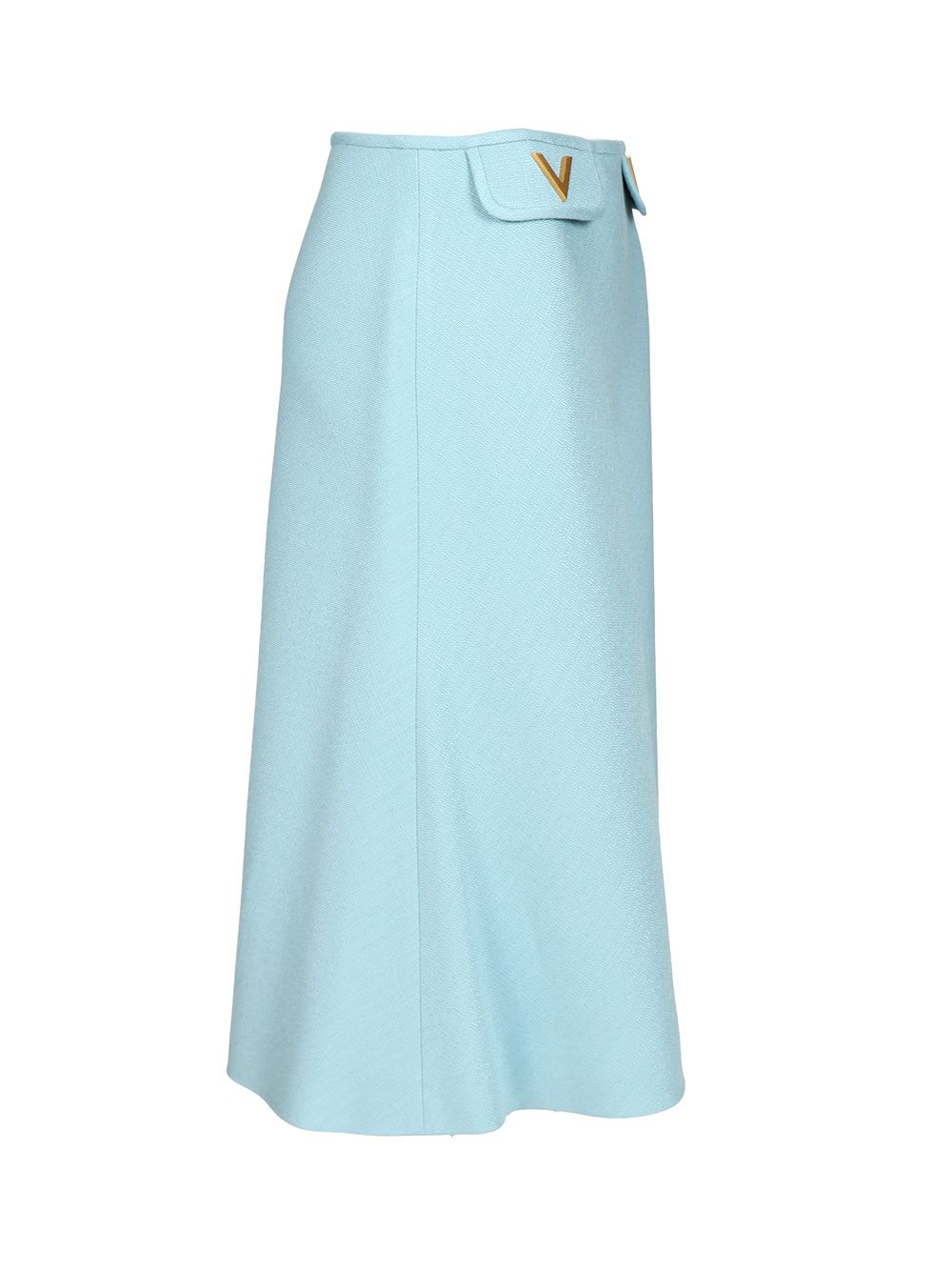 Valentino Womens Bluish Grey Vlogo Hardware Flared Woven Midi Skirt In Blue