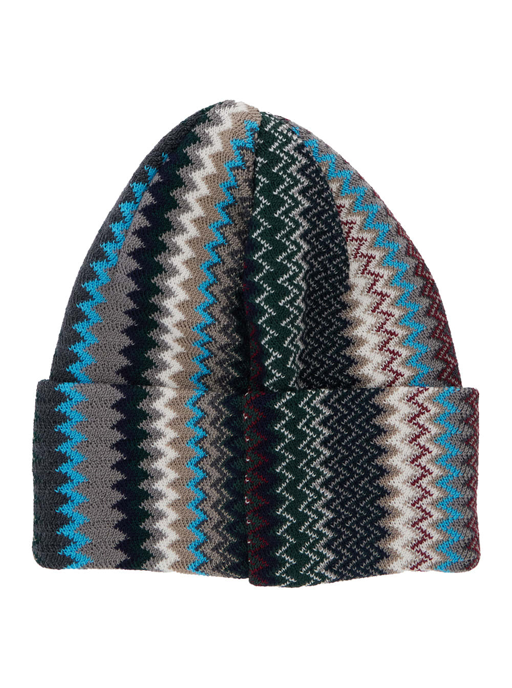 Missoni Multicolor Beanie With Turn-up Brim And Zigzag Motif In Wool Man In Multi