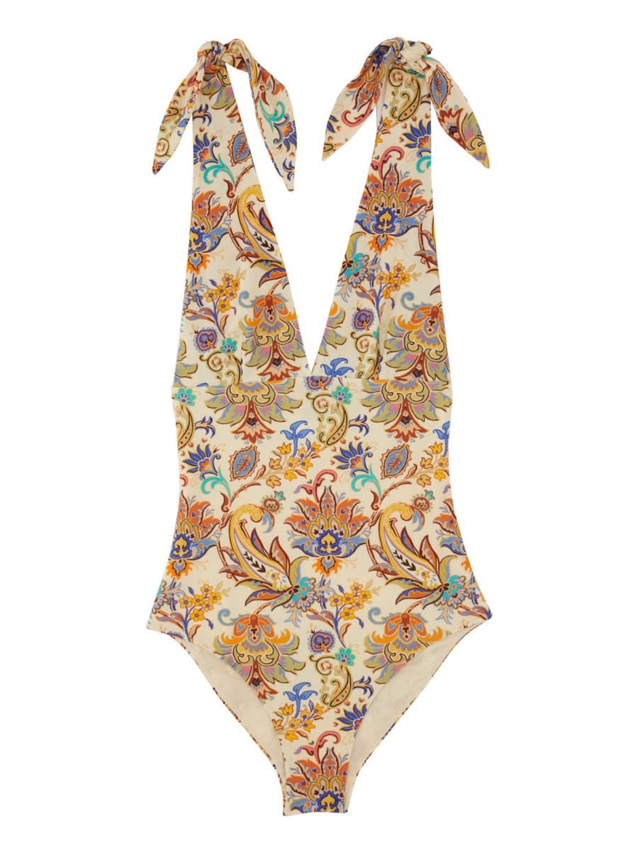 Etro Tie-shoulder Paisley-print Swimsuit In Multi