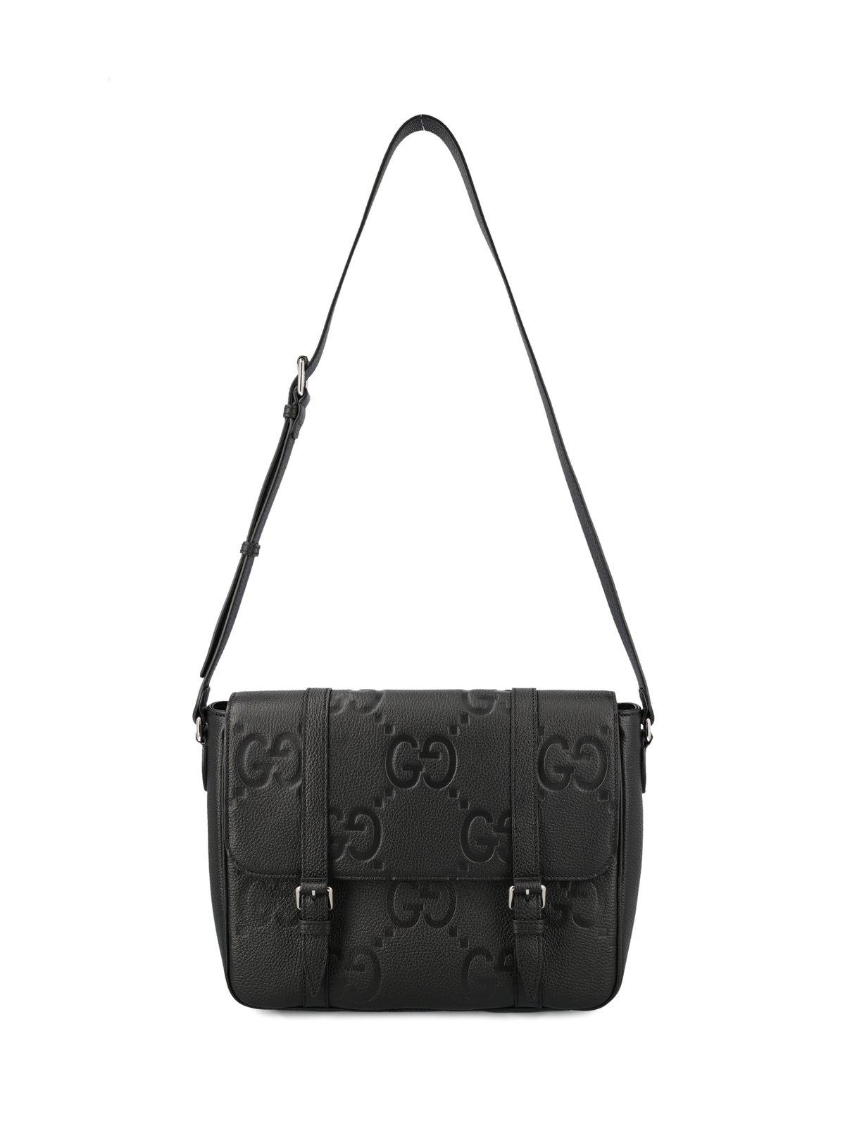 Shop Gucci Medium Jumbo Gg Foldover Top Messenger Bag In Black