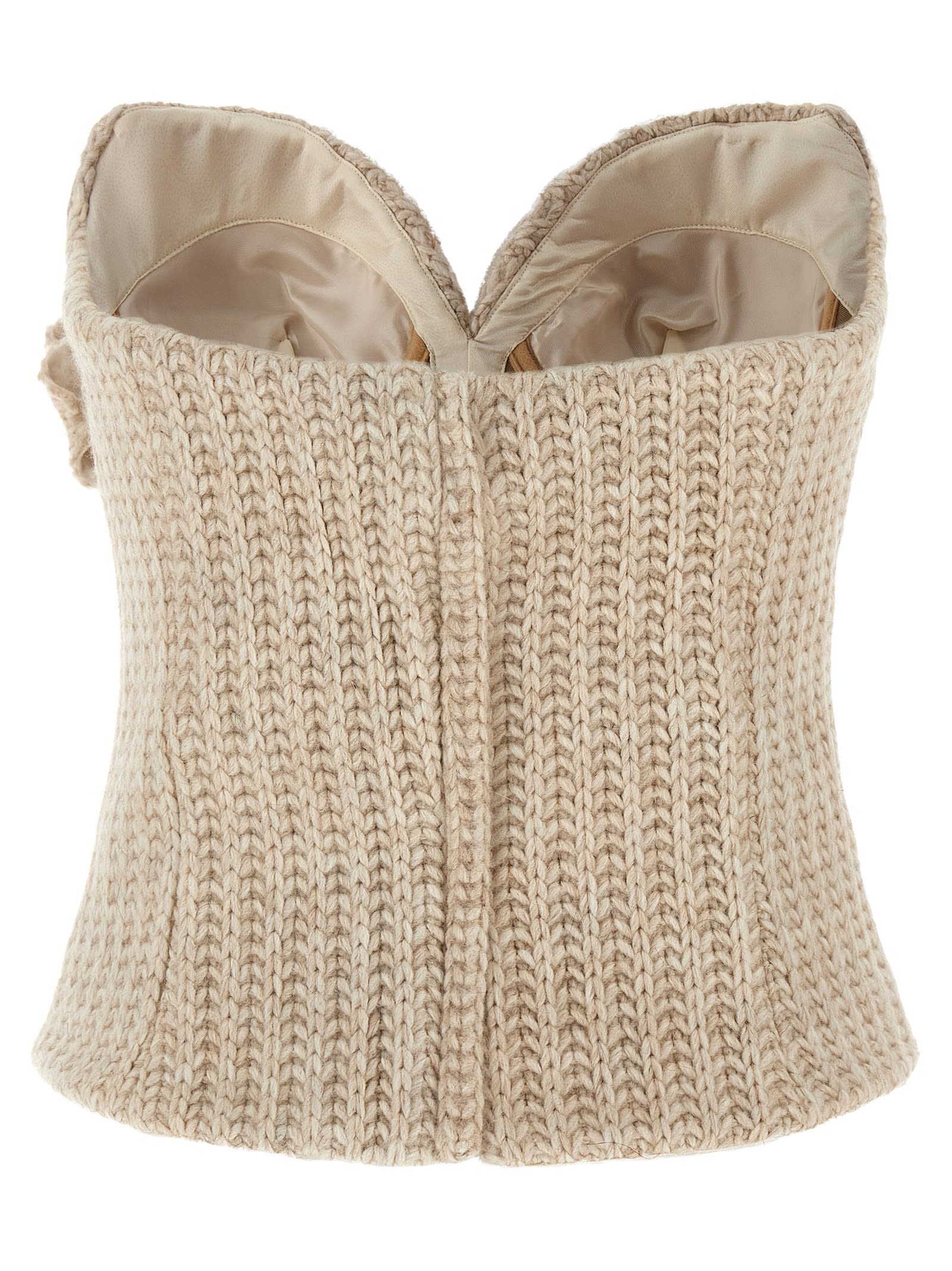 Giuseppe Di Morabito Knit Bandeau Top Floral Embellishment In Neutral