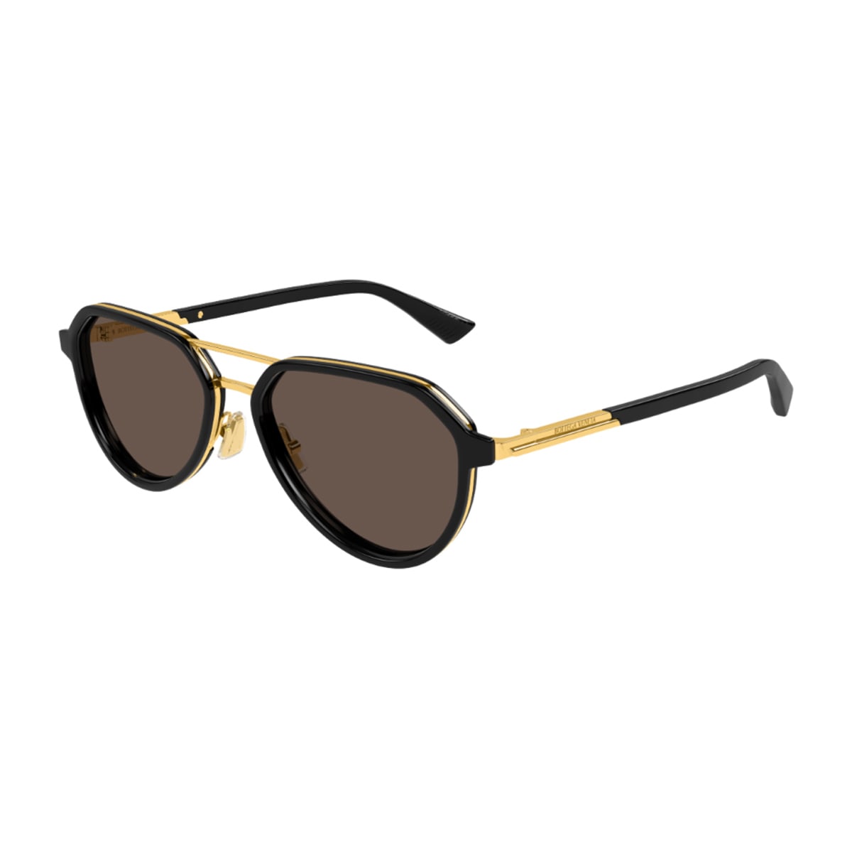 Bottega Veneta Bv1373s Linea Ribbon 001 Black Gold Brown Sunglasses In Black