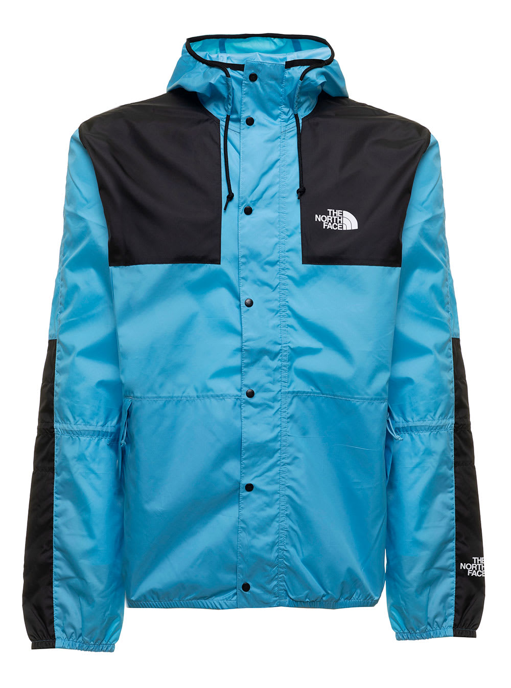 The North Face Mans Seasonal Light Blue Nylon Jacket With Logo Print