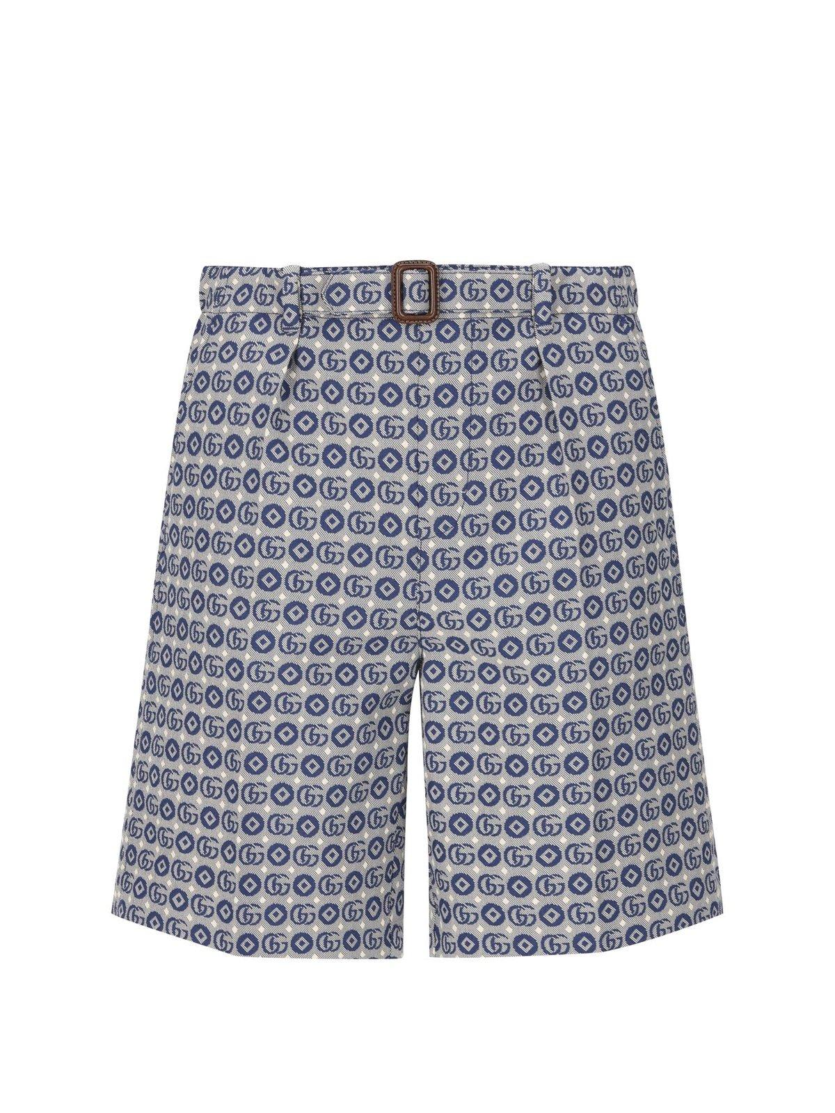 Shop Gucci All-over Patterned Belted Shorts In Blu
