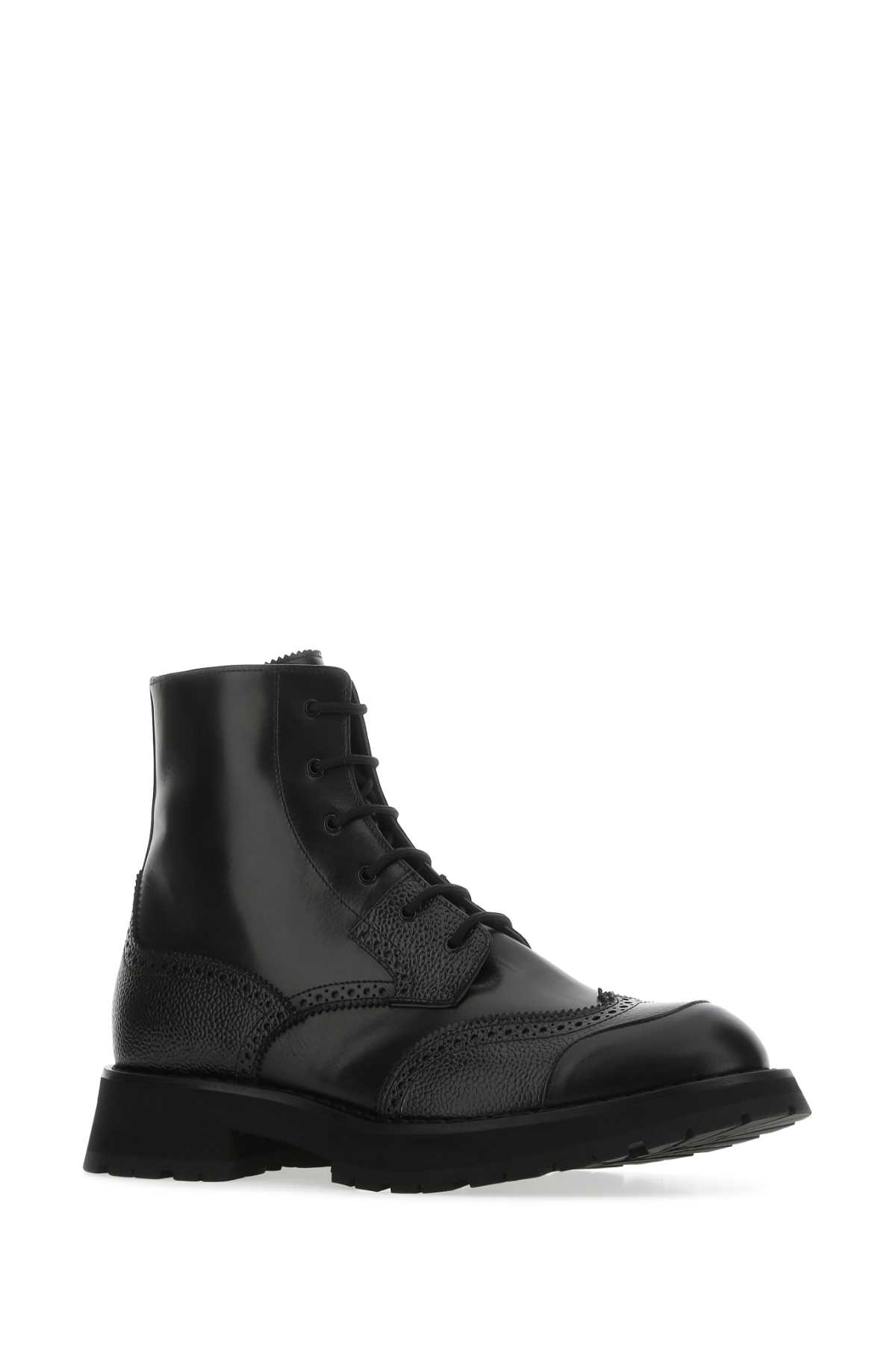 ALEXANDER MCQUEEN BLACK LEATHER PUNK WORKER ANKLE BOOTS