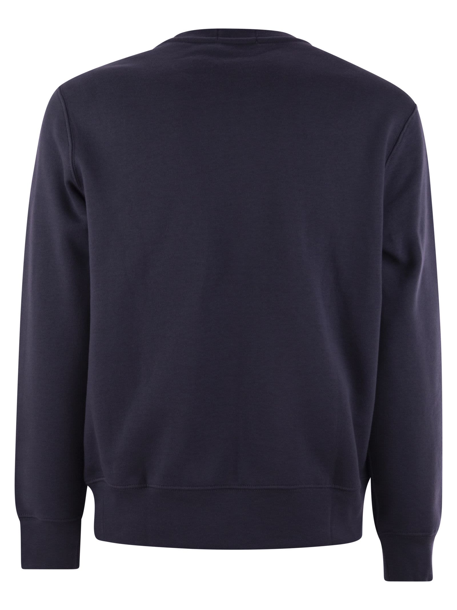 Polo Ralph Lauren Navy Blue Cotton Blend Sweatshirt With Iconic Bear Logo In Blue