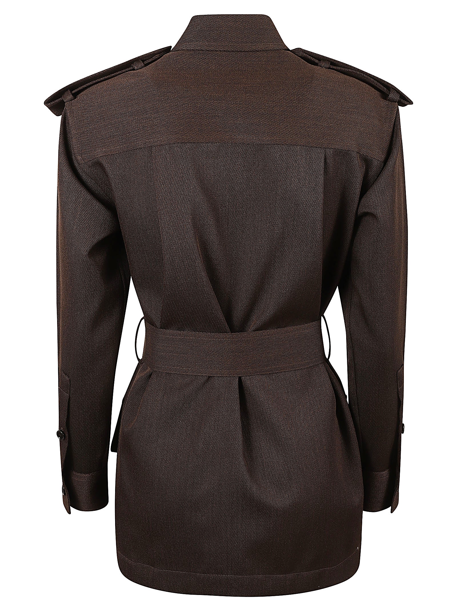 Shop Burberry Belted Buttoned Jacket In Brown Black