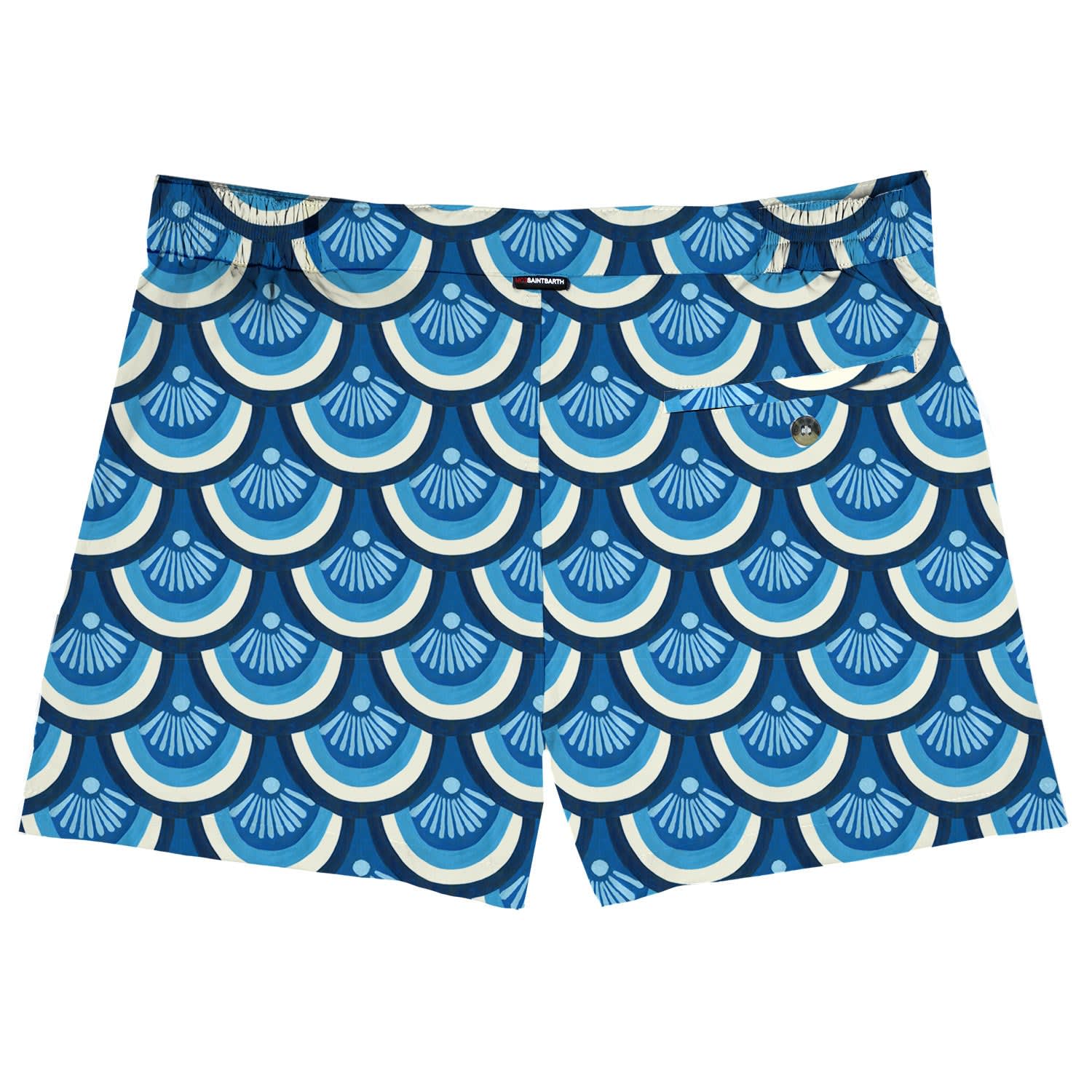 Mc2 Saint Barth Shorter-lenght Swim Short Majolica Print In Blue
